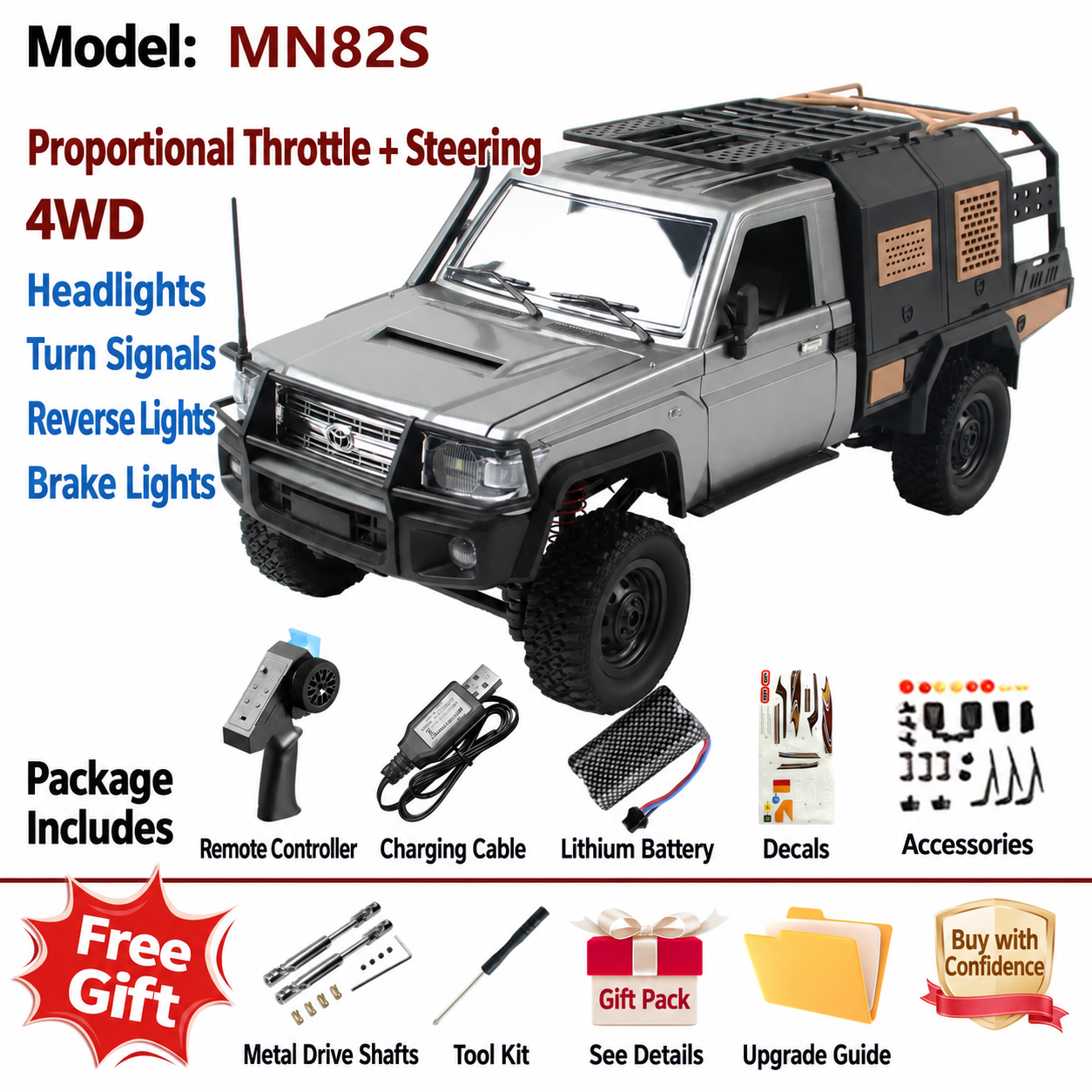 MN82 RC Upgrade Parts for Tank 300 / Wrangler 1:28 4WD Off-Road Rock Crawler
