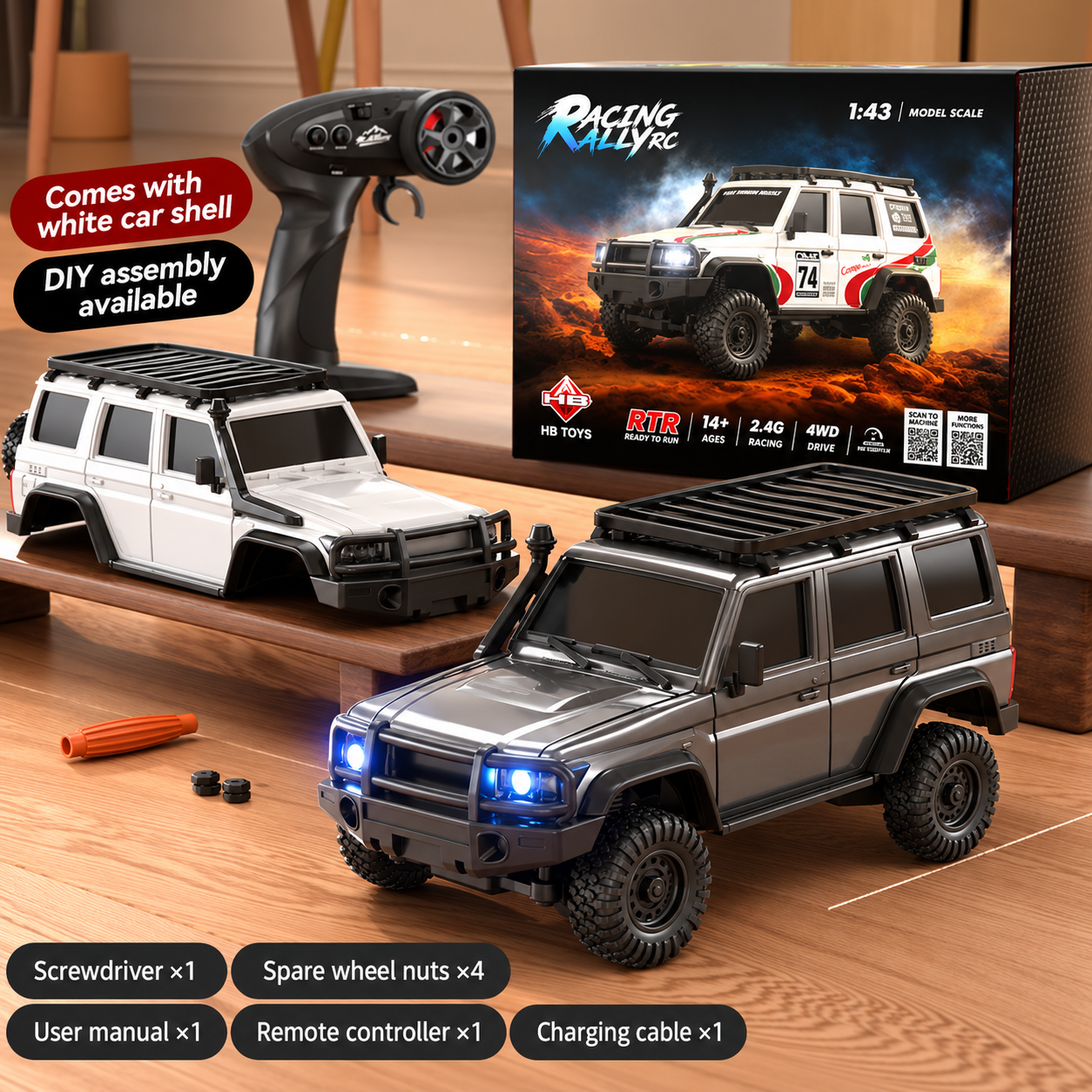 Professional 1:43 Scale 4WD Full-Proportional RC Rock Crawler – Mini Desktop Electric Off-Road Remote Control Car Toy for Boys