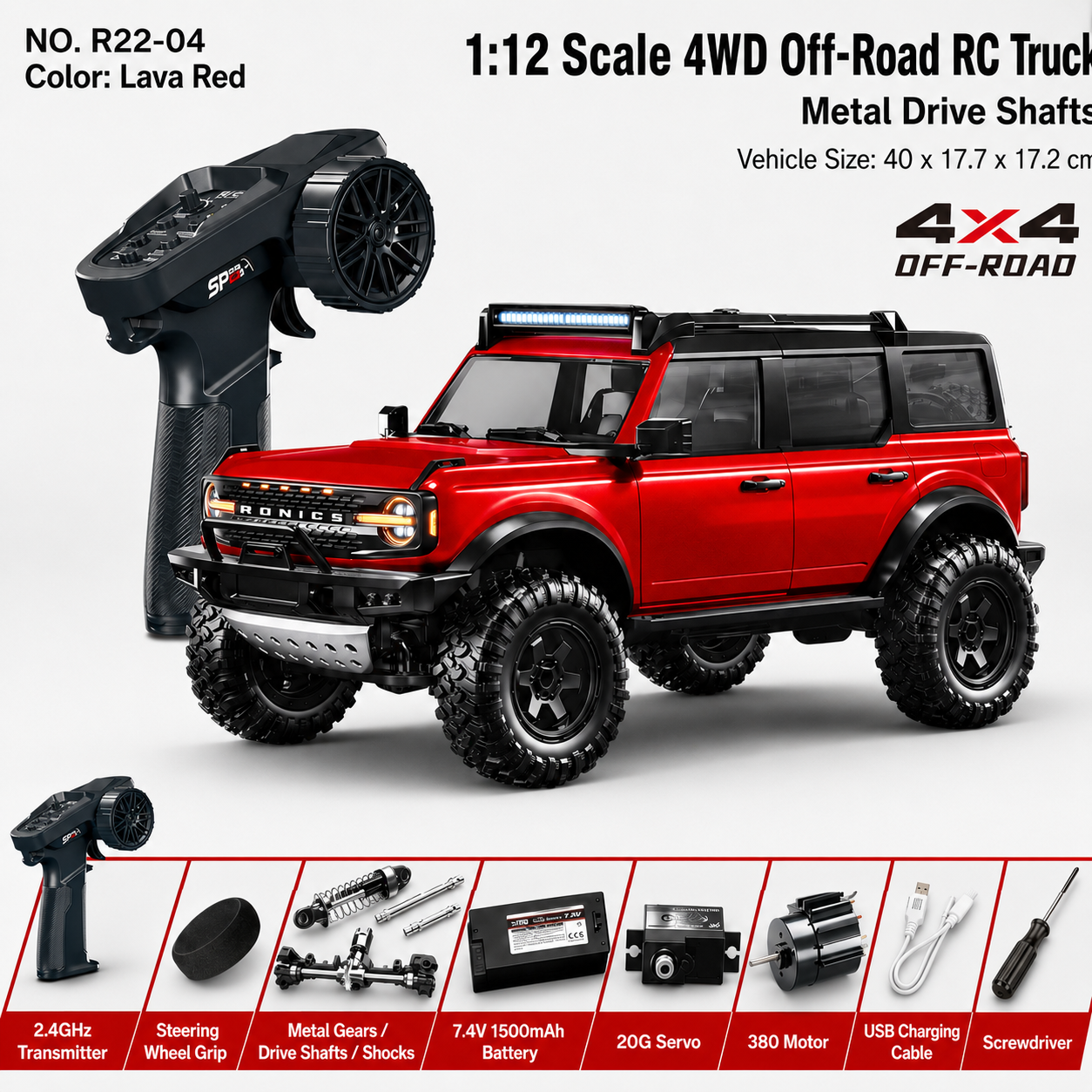 1:12 Ford Bronco Raptor 4-Door Full Proportional 4WD RC Crawler