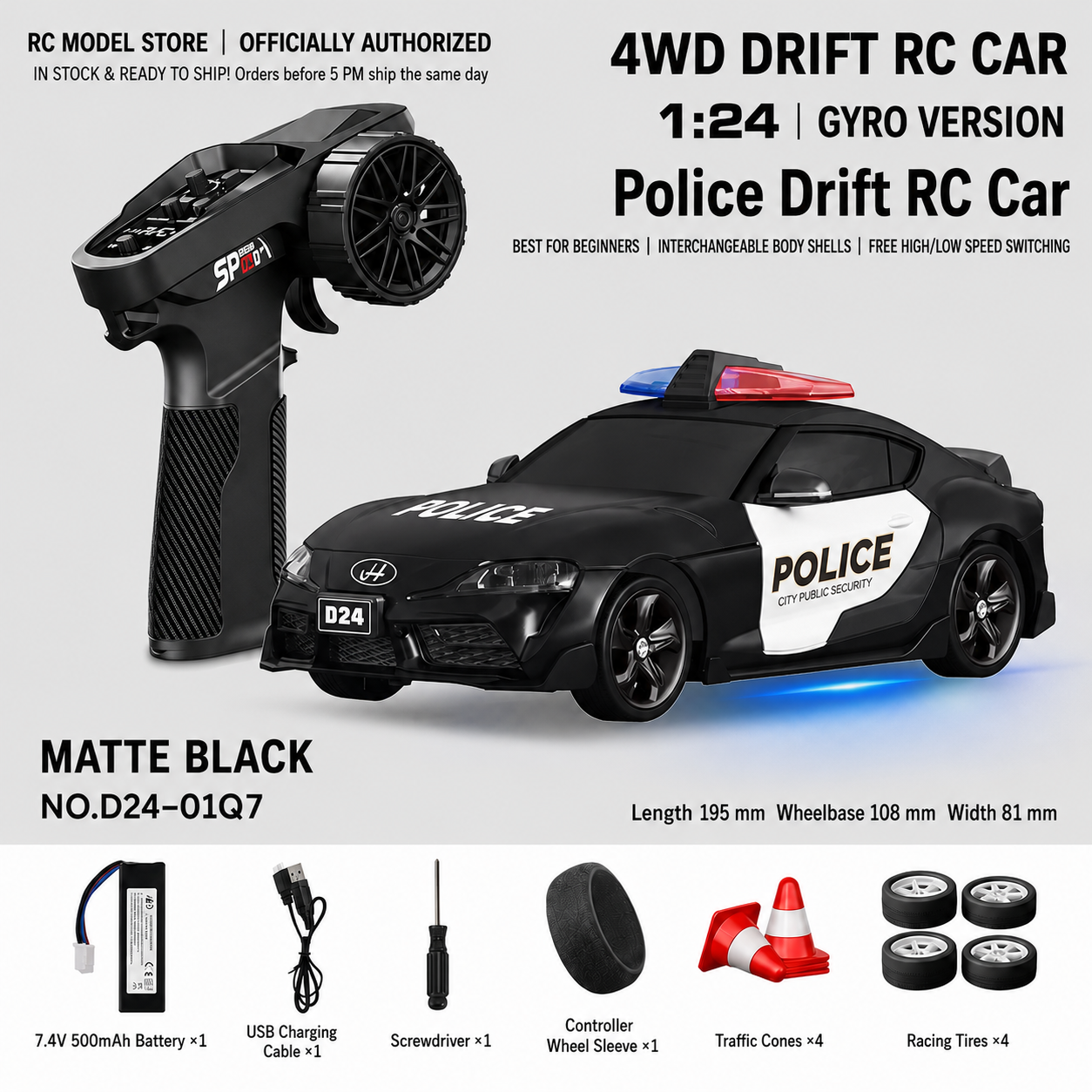 Toyota GR Supra&Dodge Challenger&Porsche 911 GT3 RS&Subaru WRX STI&Toyota AE86 Trueno 1:24 Scale 4WD RC Drift Car – Full Proportional Mini Drift Racing Car with Adjustable Speed