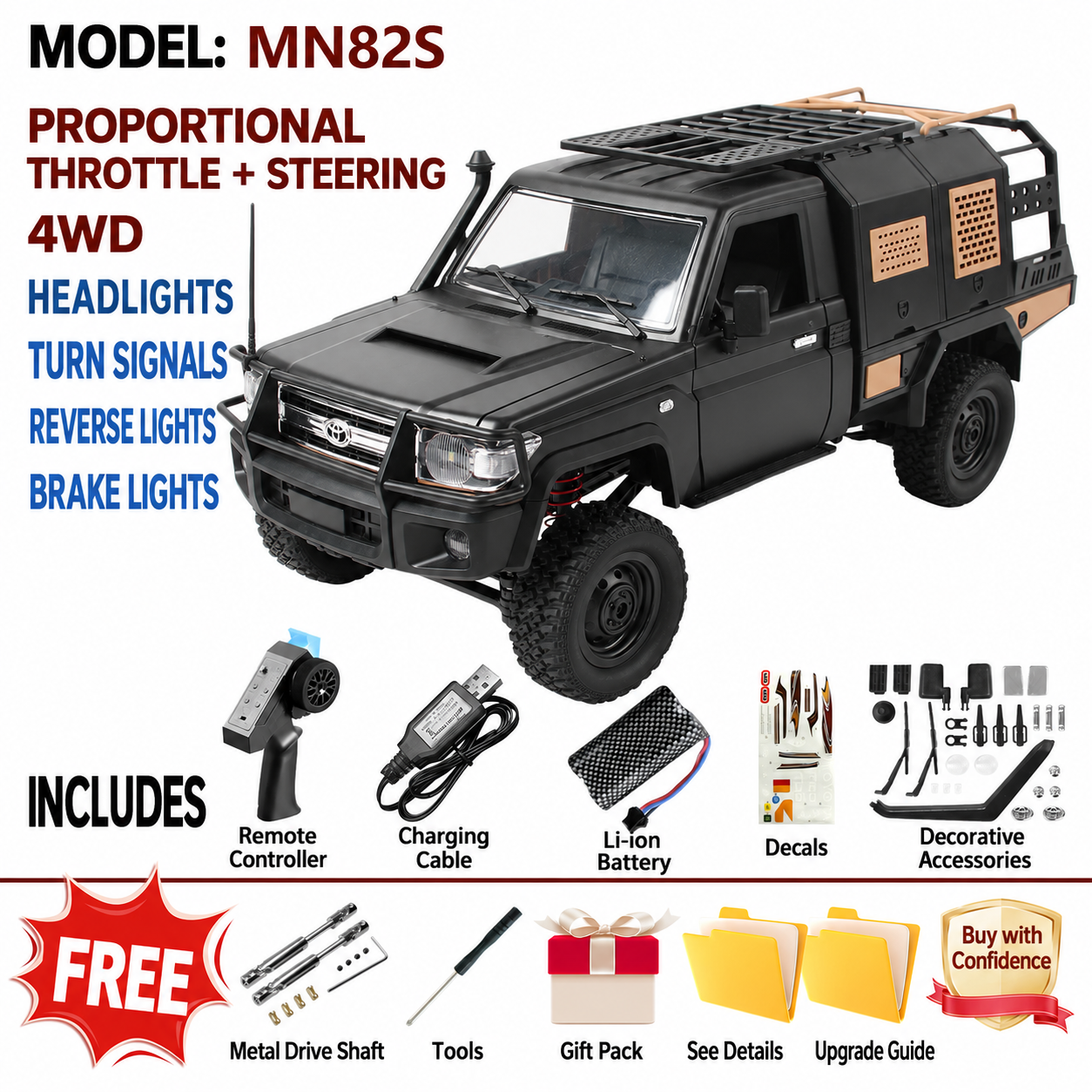MN82 RC Upgrade Parts for Tank 300 / Wrangler 1:28 4WD Off-Road Rock Crawler