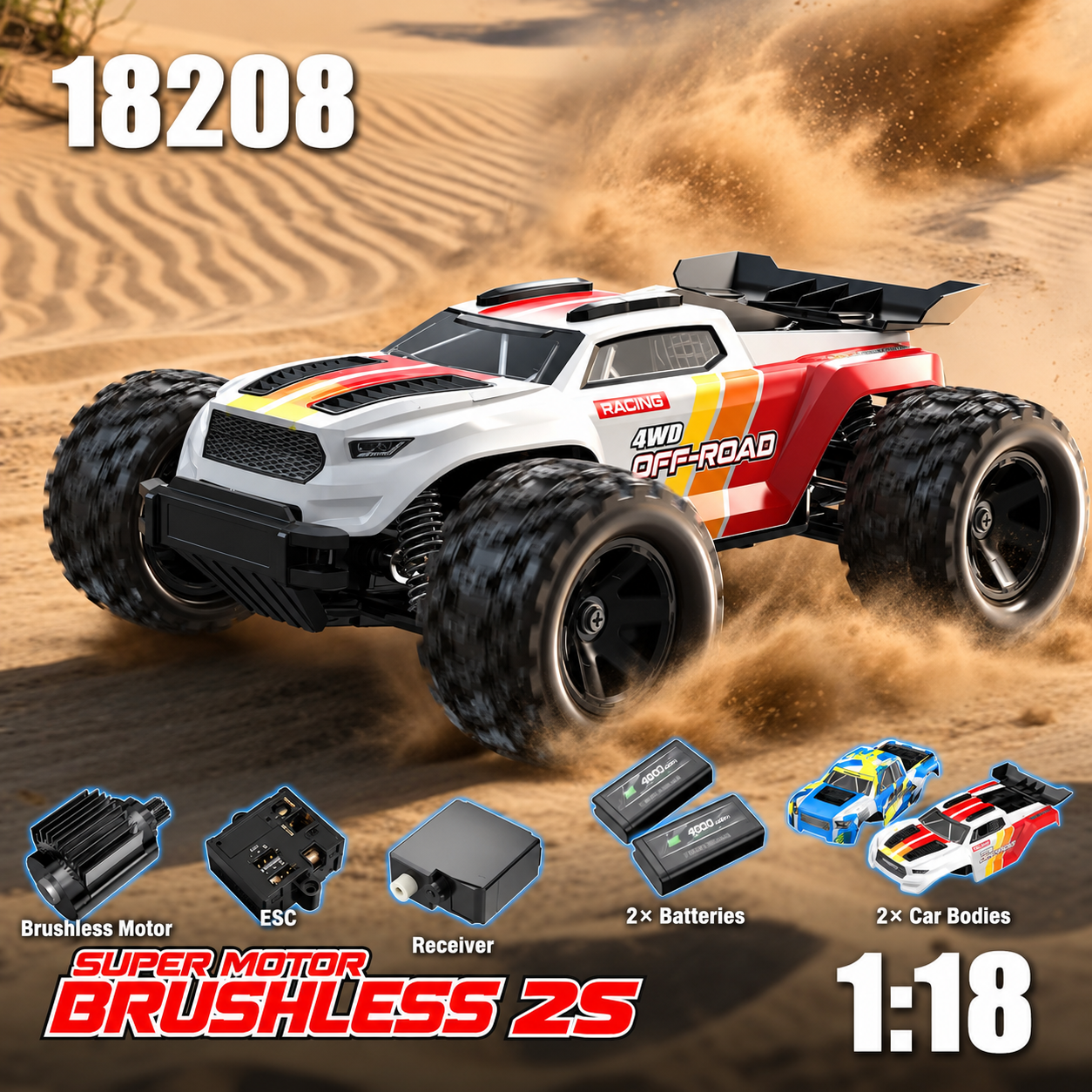 18208 1:18 High-Speed Rechargeable RC Off-Road Truck