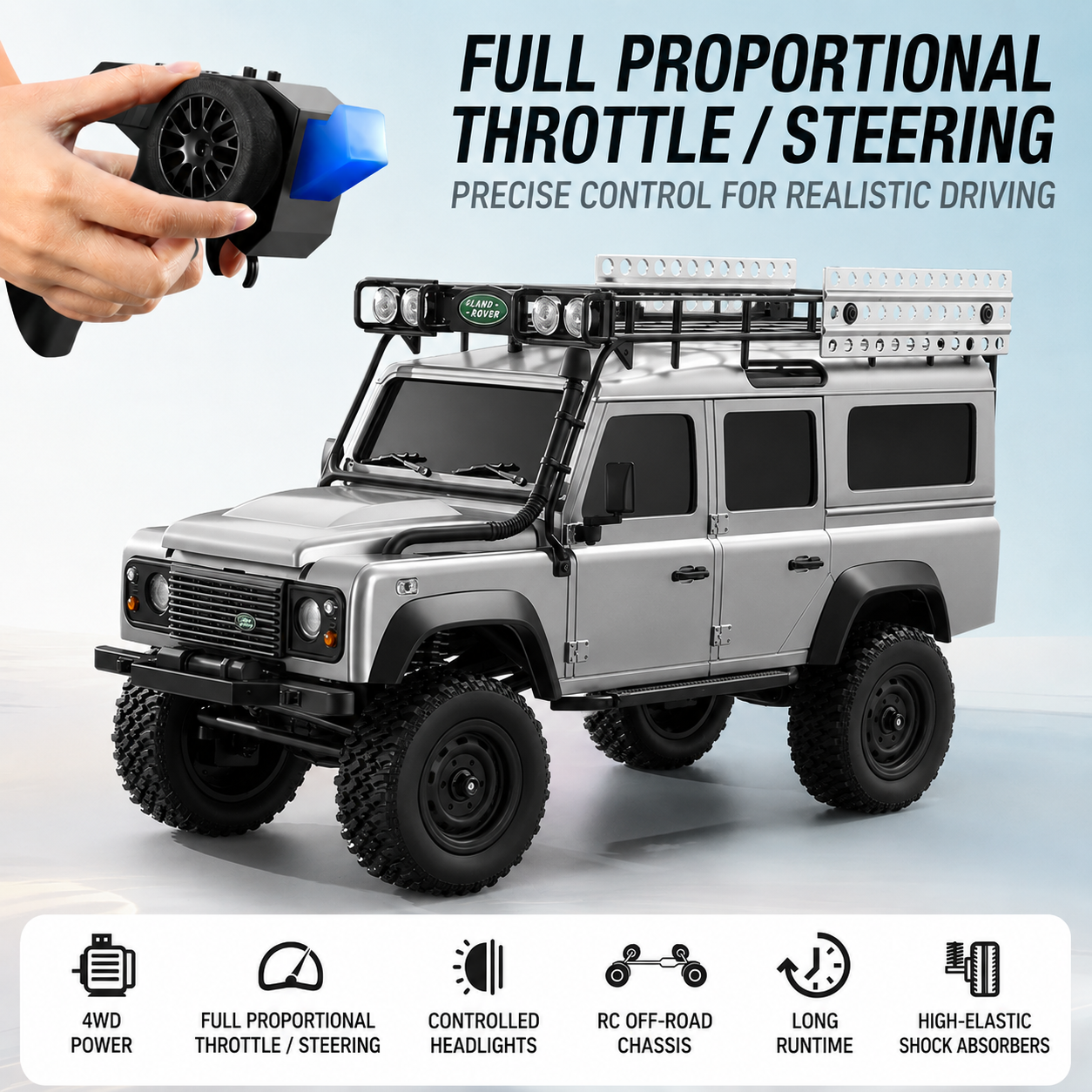 Land Rover Defender 4WD High-Power Full-Proportional RC Rock Crawler Off-Road Model Car