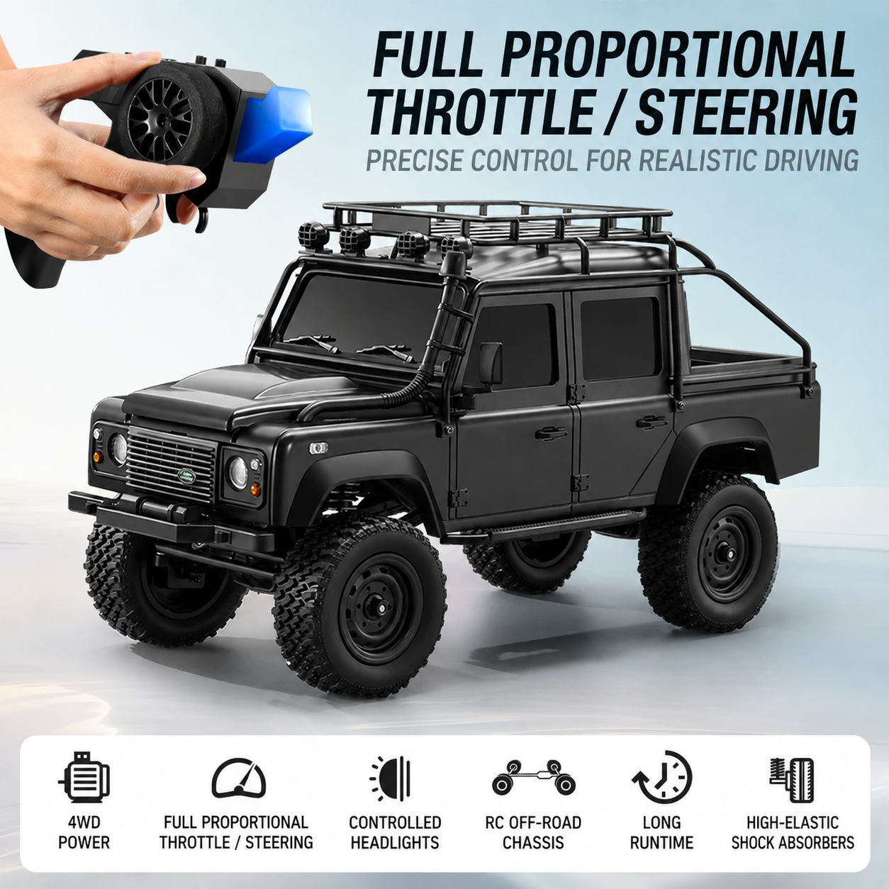 Land Rover Defender 4WD High-Power Full-Proportional RC Rock Crawler Off-Road Model Car