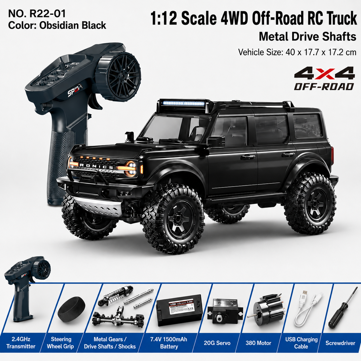 1:12 Ford Bronco Raptor 4-Door Full Proportional 4WD RC Crawler