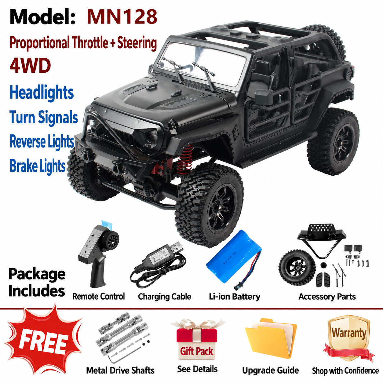 MN82 RC Upgrade Parts for Tank 300 / Wrangler 1:28 4WD Off-Road Rock Crawler