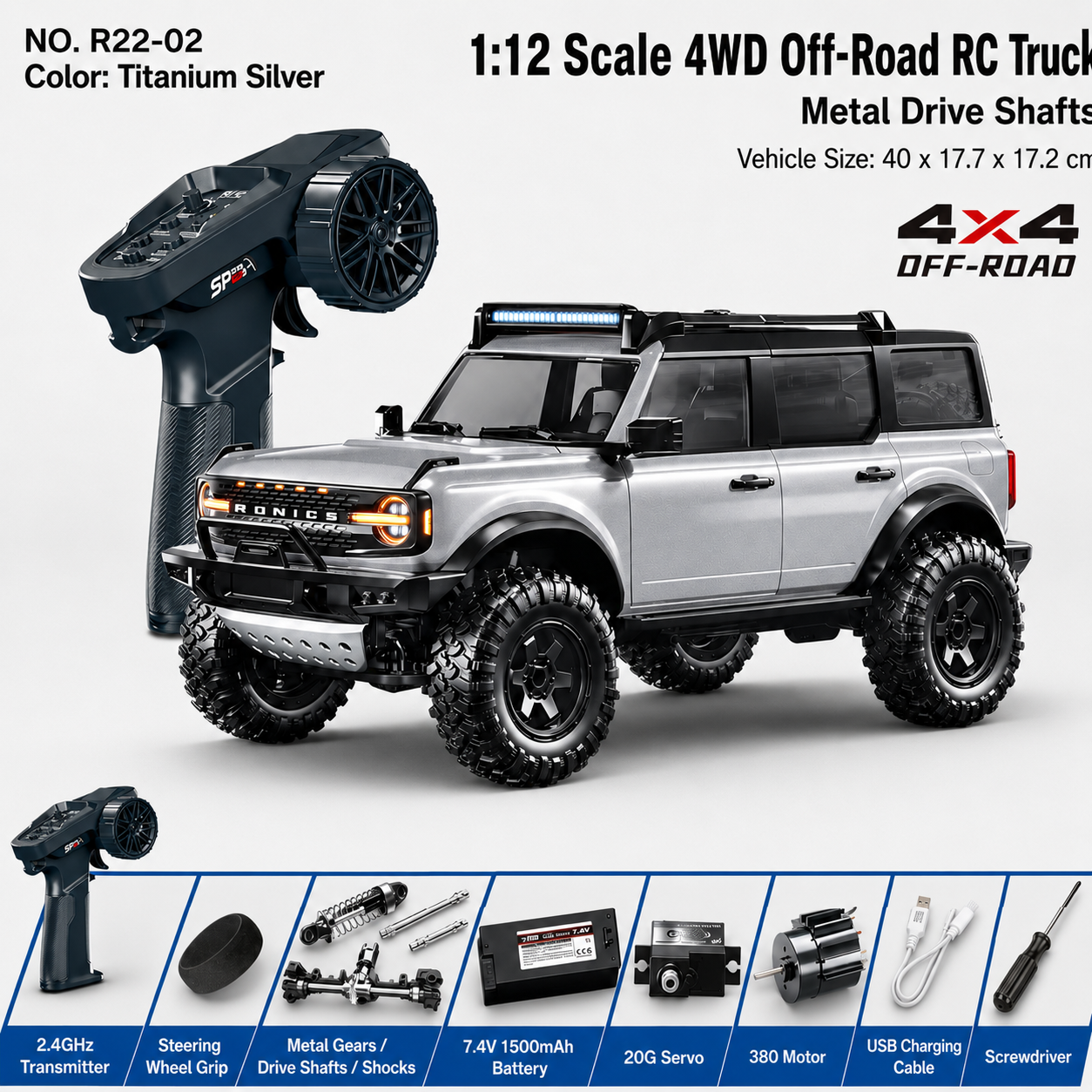 1:12 Ford Bronco Raptor 4-Door Full Proportional 4WD RC Crawler