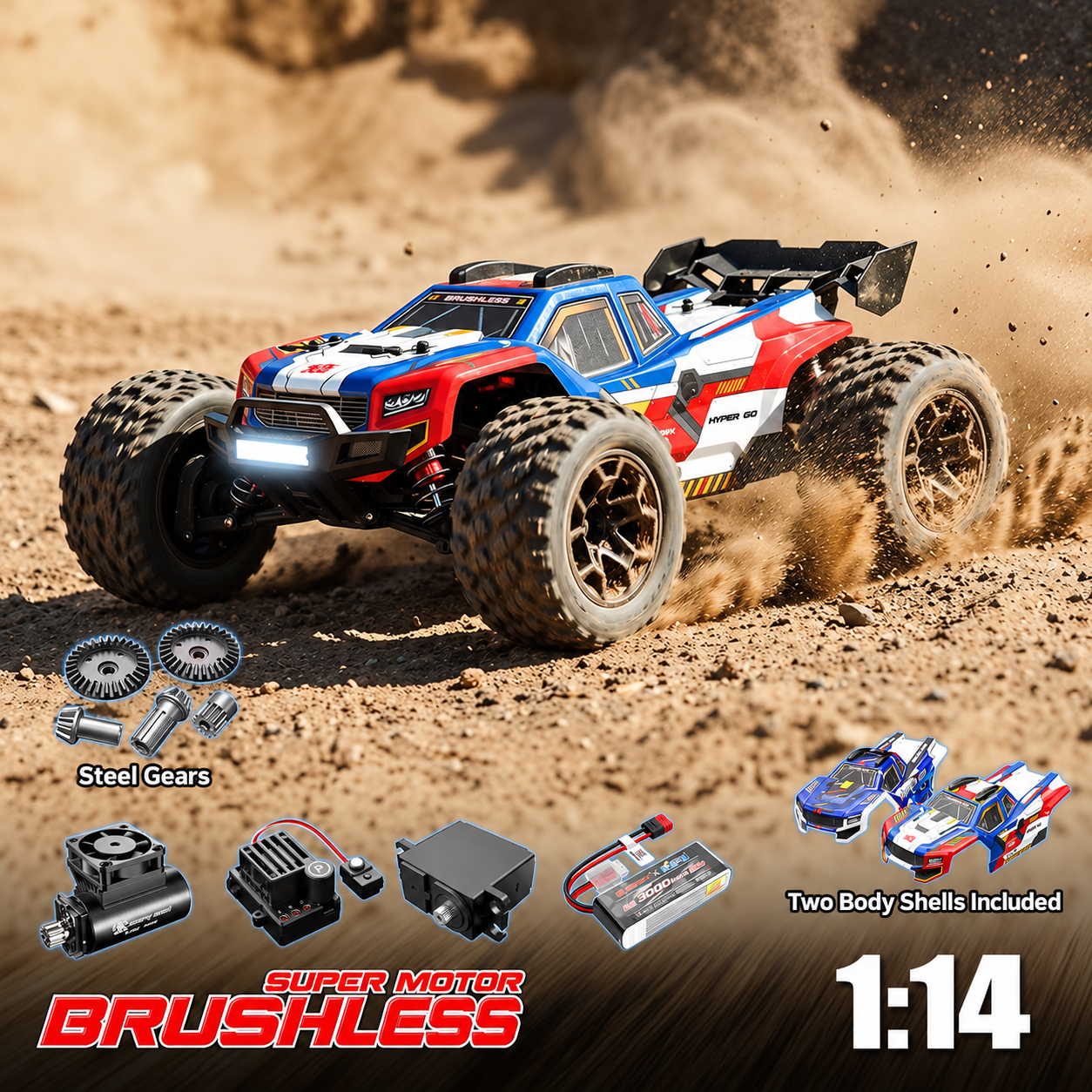 HYPER GO 4WD High-Speed Brushless Off-Road RC Monster Truck for Boys