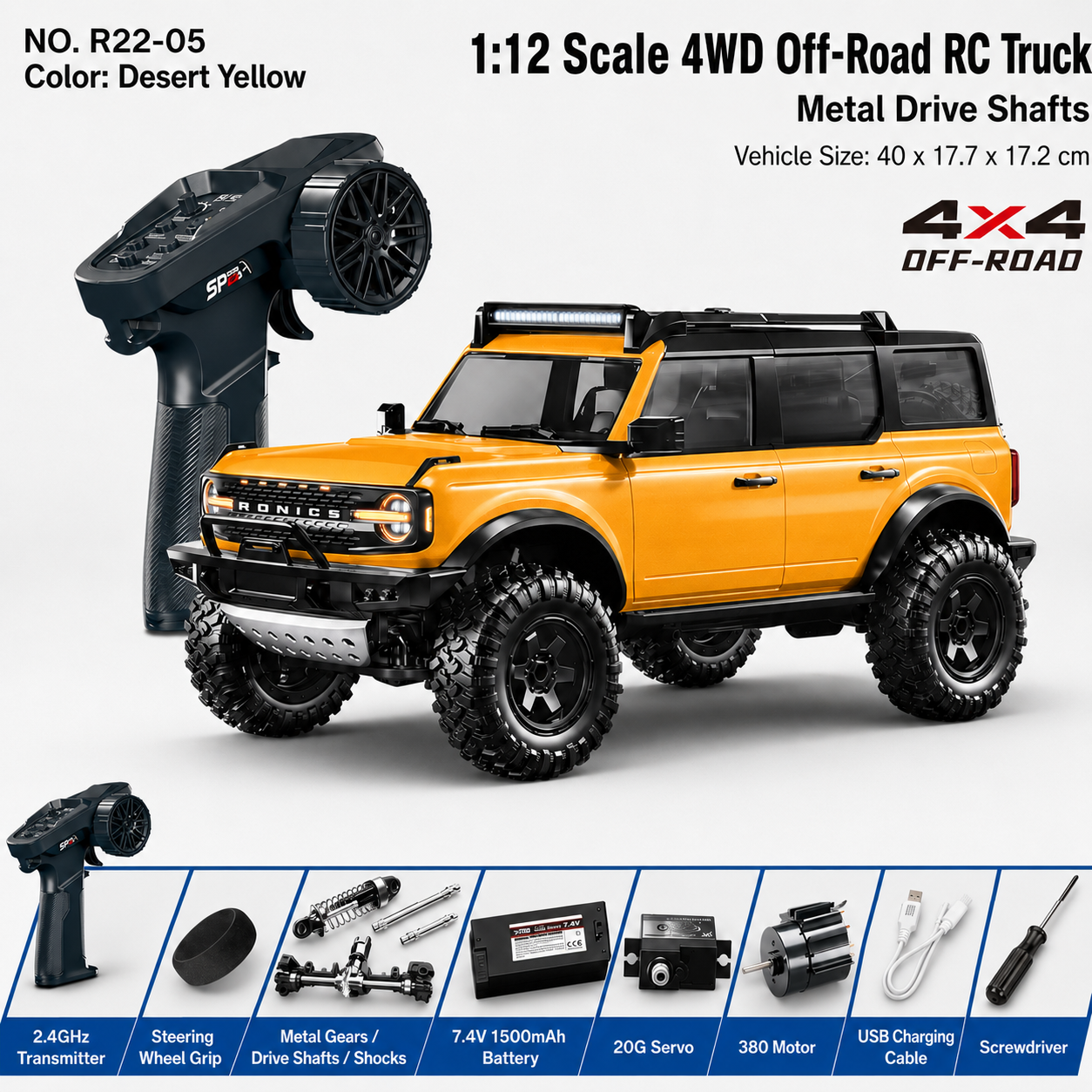 1:12 Ford Bronco Raptor 4-Door Full Proportional 4WD RC Crawler