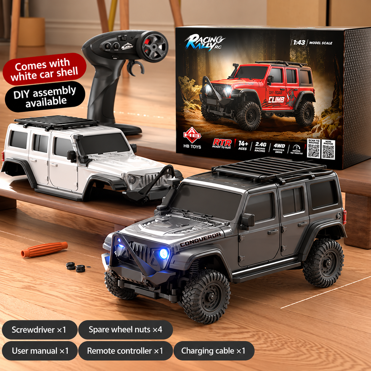Professional 1:43 Scale 4WD Full-Proportional RC Rock Crawler – Mini Desktop Electric Off-Road Remote Control Car Toy for Boys
