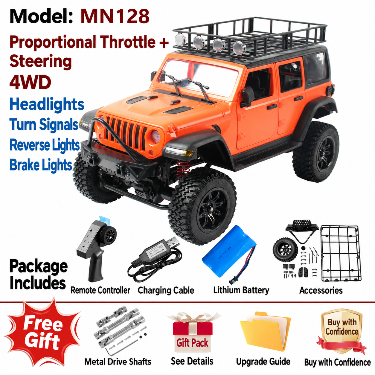 MN82 RC Upgrade Parts for Tank 300 / Wrangler 1:28 4WD Off-Road Rock Crawler