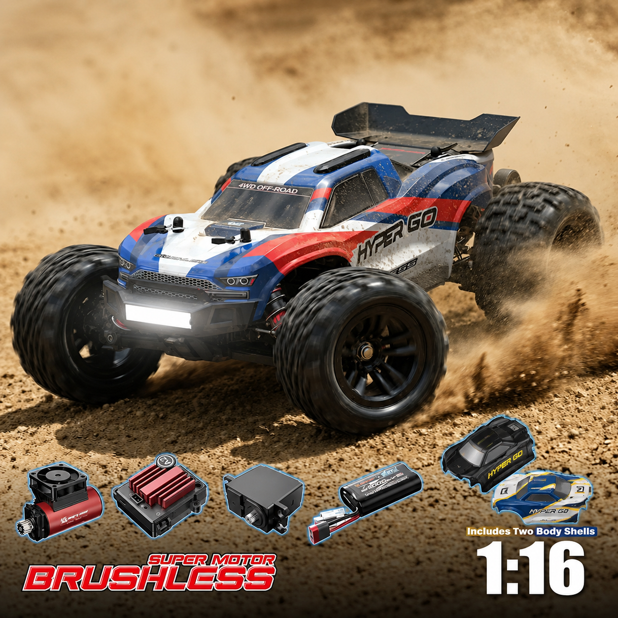 1/16 High-Speed 4WD Brushless Off-Road RC Monster Truck with Oil-Filled Shocks