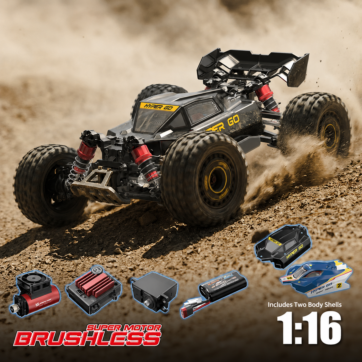 1/16 High-Speed 4WD Brushless Off-Road RC Monster Truck with Oil-Filled Shocks