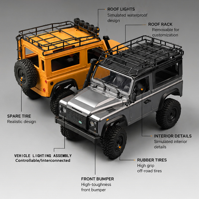 1:12 Land Rover Defender 90 4WD RC Rock Crawler – Full Proportional Off-Road Remote Control SUV with Water-Resistant Design