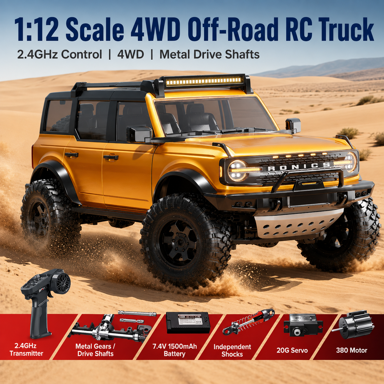 1:12 Ford Bronco Raptor 4-Door Full Proportional 4WD RC Crawler