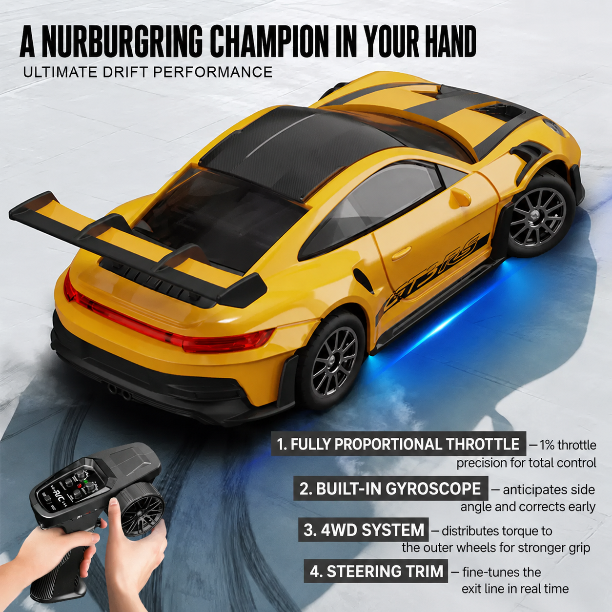 1:43 Scale Nissan GT-R & Porsche 911 4WD Full-Proportional RC Drift Cars