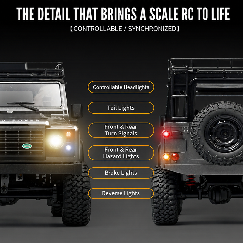 1:12 Land Rover Defender 90 4WD RC Rock Crawler – Full Proportional Off-Road Remote Control SUV with Water-Resistant Design