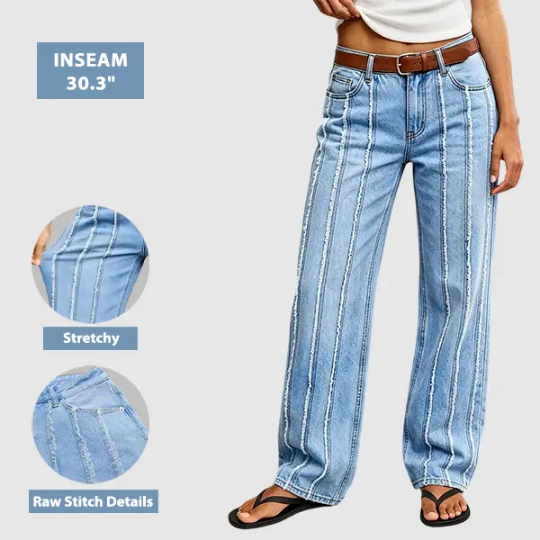Washed Stretch Mid-Rise Straight-Leg Jeans