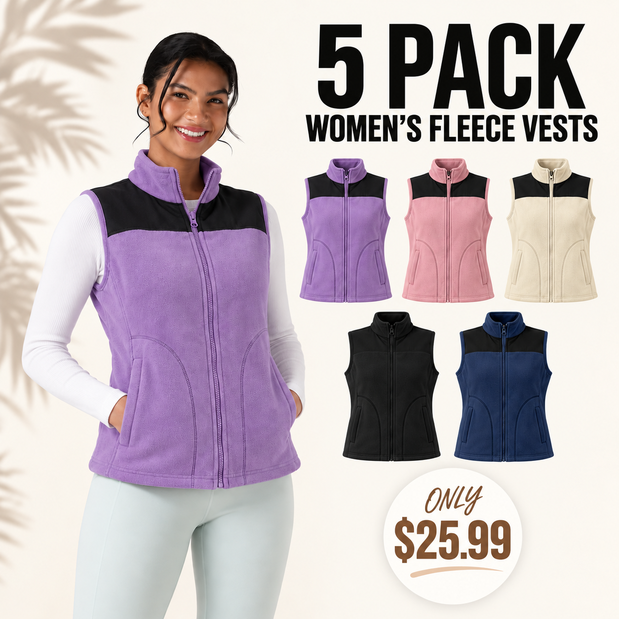 Women’s Warm Zip-Up Fleece Vest – Sleeveless Casual Outdoor Jacket