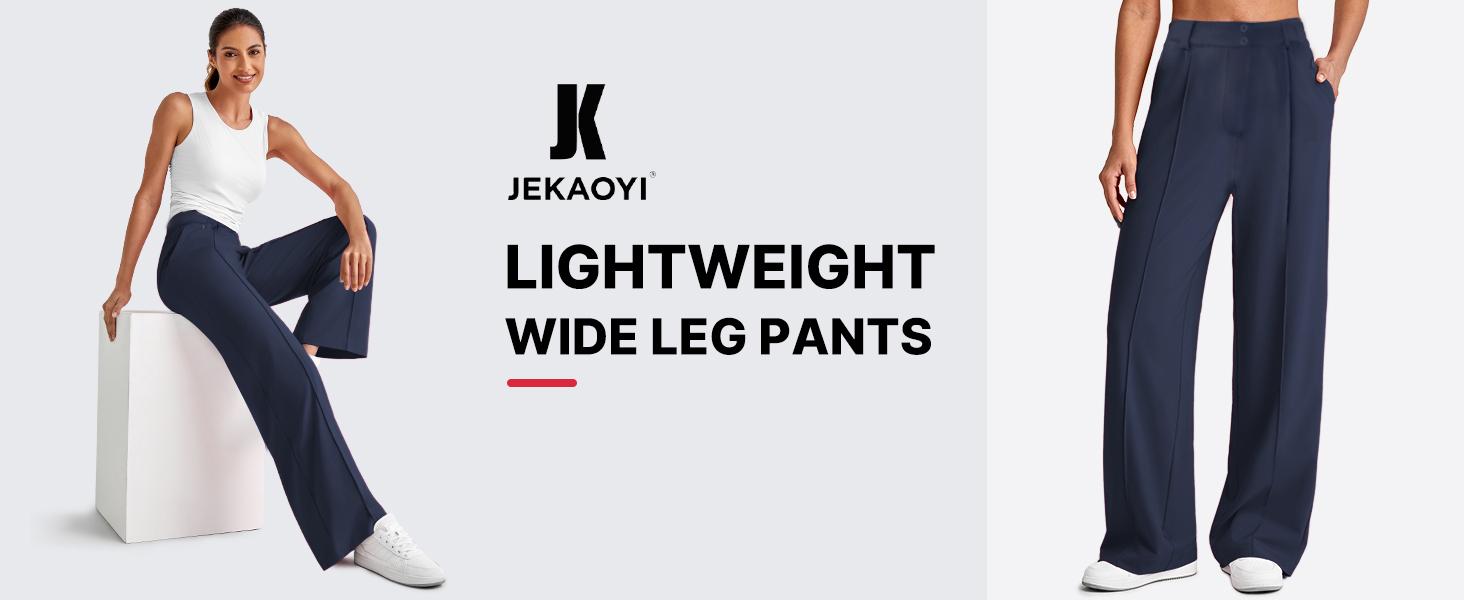JEKAOYI Straight Leg Dress Pants for Women Ponte Yoga Pants with Pockets Lightweight Stretch Casual Lounge Pants Loose High-Rise Waist Full-Length Design Side Pockets 80% Polyester 20% Spandex - Bottom.