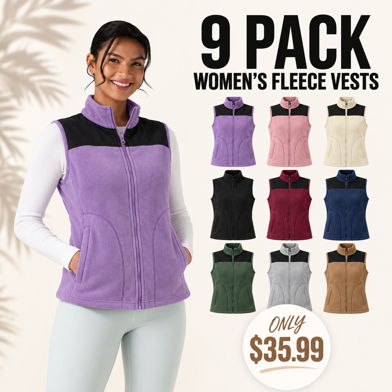 Women’s Warm Zip-Up Fleece Vest – Sleeveless Casual Outdoor Jacket