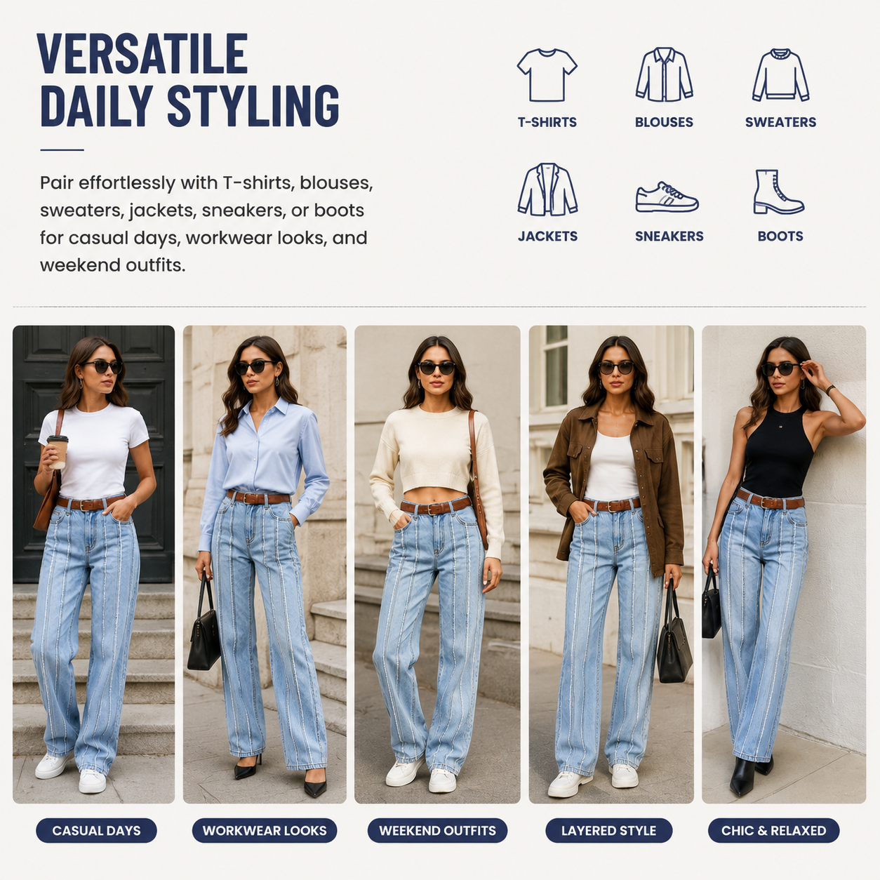 Washed Stretch Mid-Rise Straight-Leg Jeans