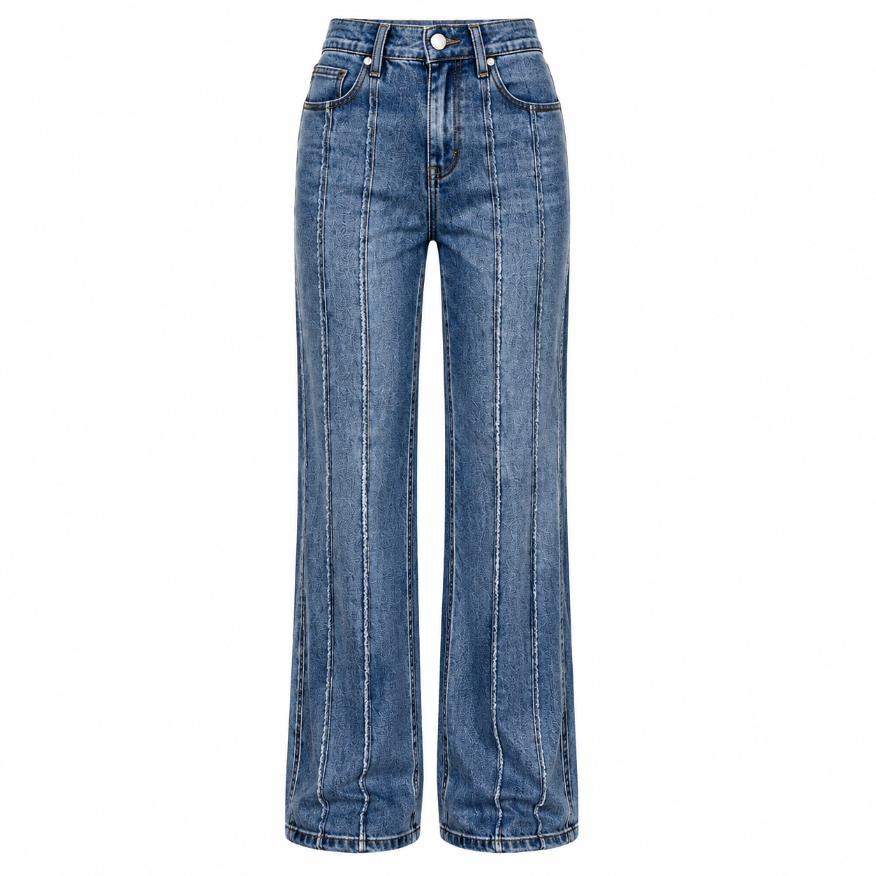 Washed Stretch Mid-Rise Straight-Leg Jeans