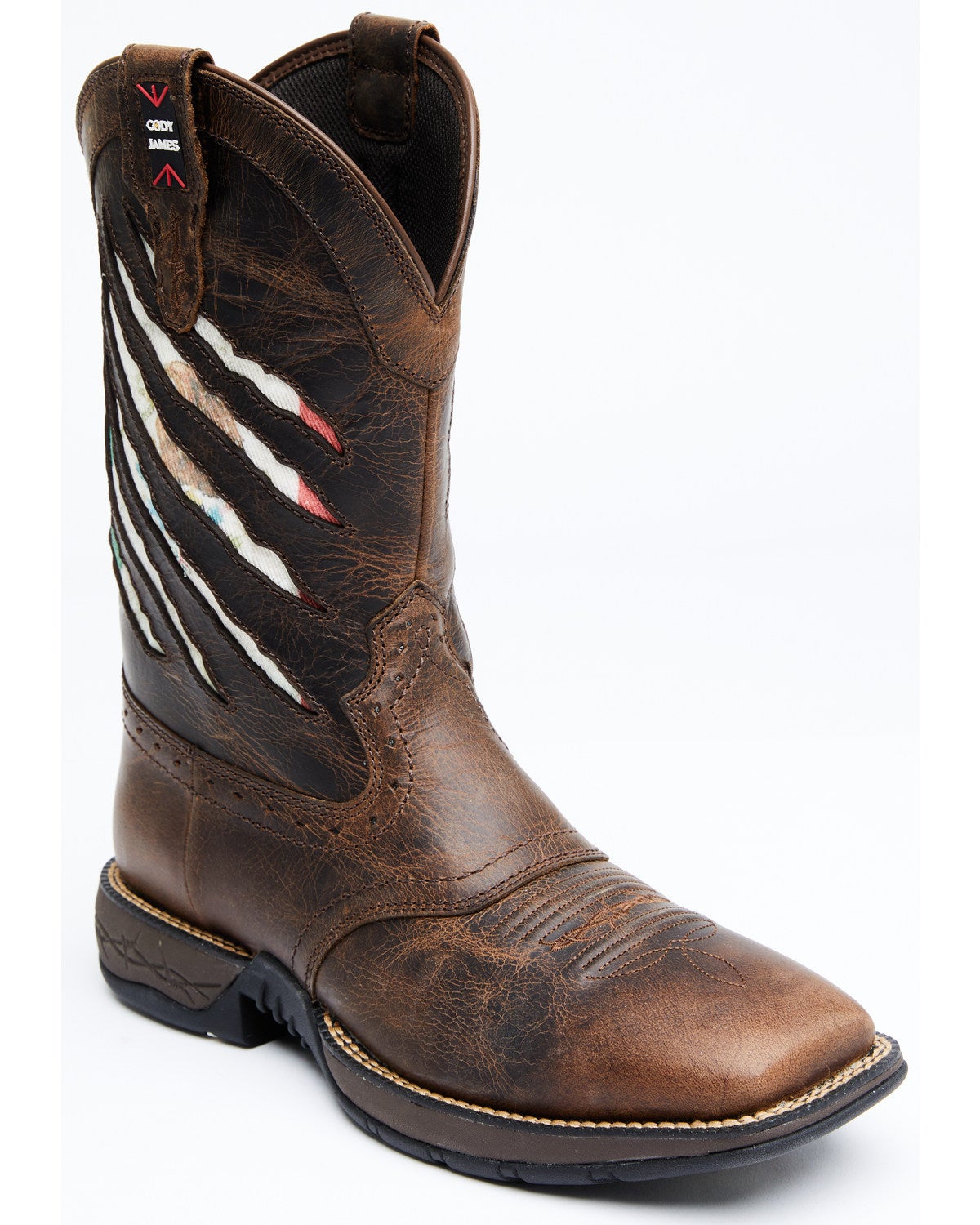 Cody James Men's Scratch Mexico Flag Lite Performance Western Boots - Broad Square Toe - Brown