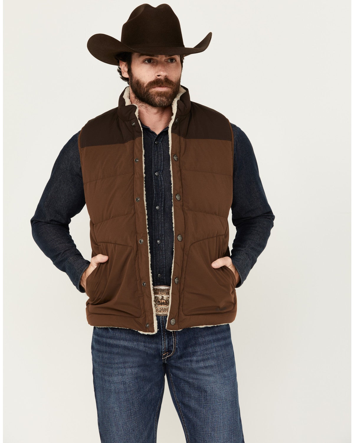 Brothers and Sons Men's Upland Reversible Sherpa Down Vest - Brown