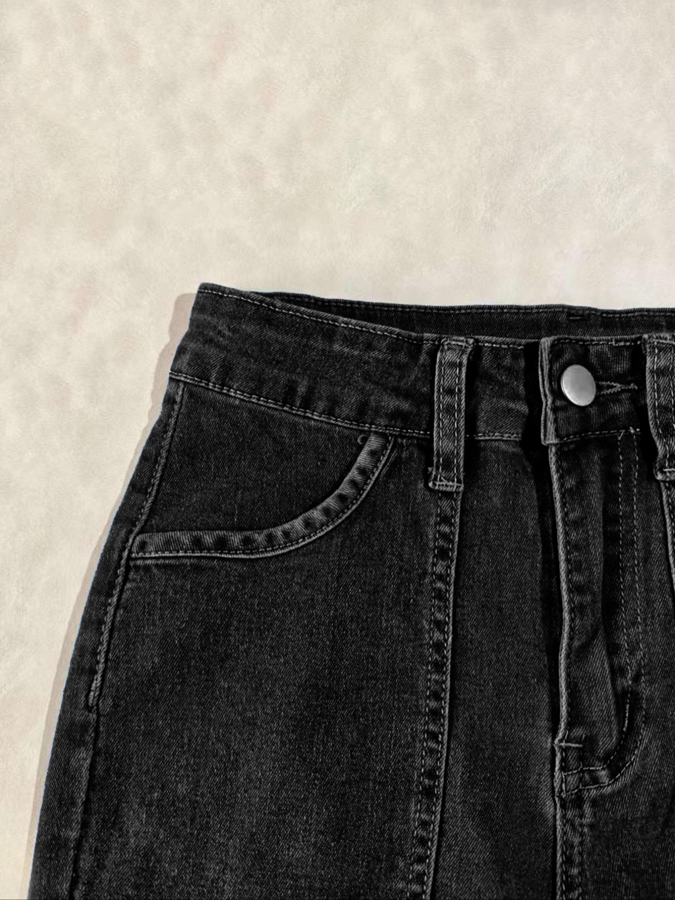 Women's Plain Multi-pocket Denim Elastic Slim Fit Button Cargo Pants, Casual Street Trousers for Everyday Wear, Ladies' Bottoms for All Seasons, Jeans with Pockets, Womenswear