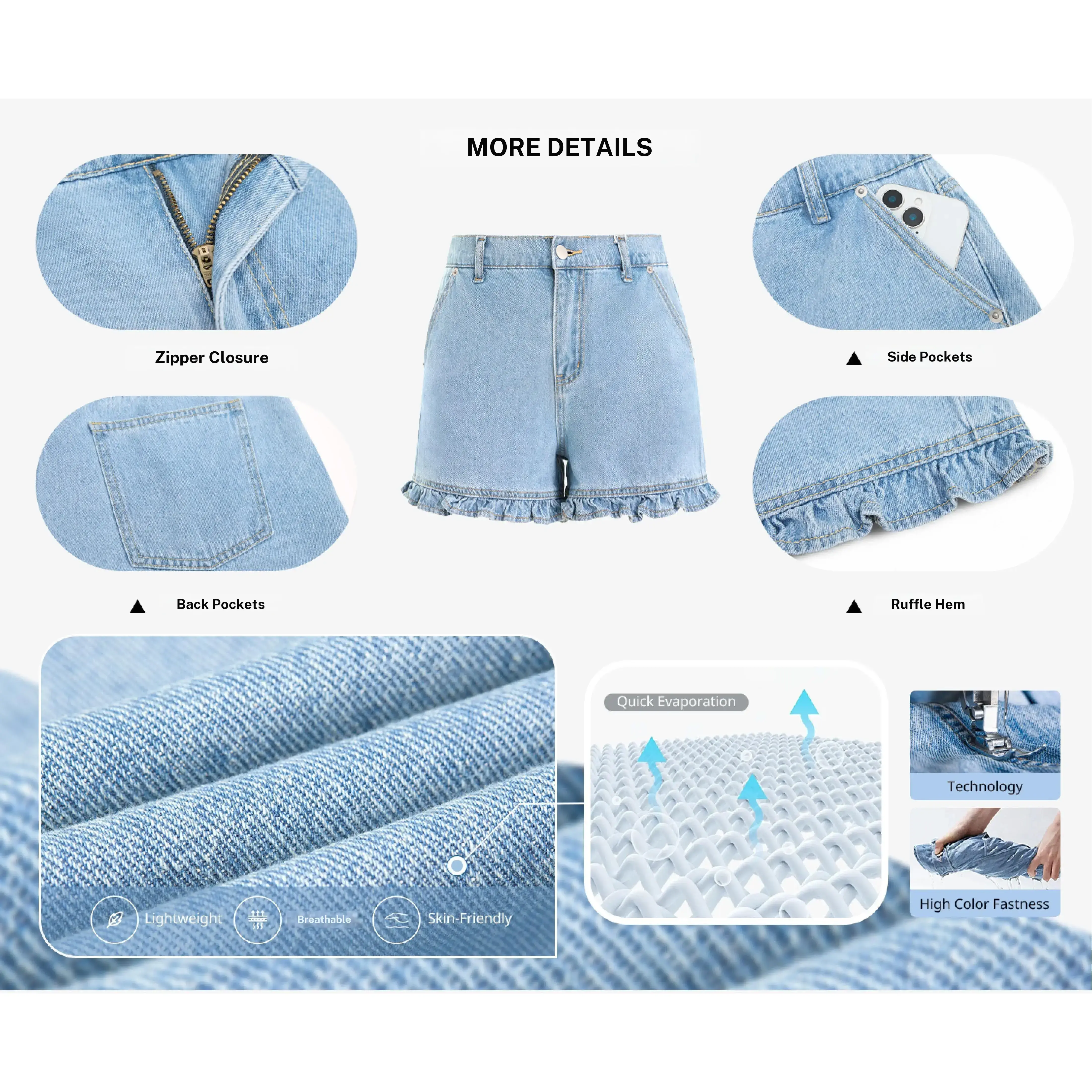 Imily Bela Womens Summer Ruffle Denim Shorts Cute High Waisted Cotton Short Jeans with Pockets SpringStatements.Size down if you are between sizes.