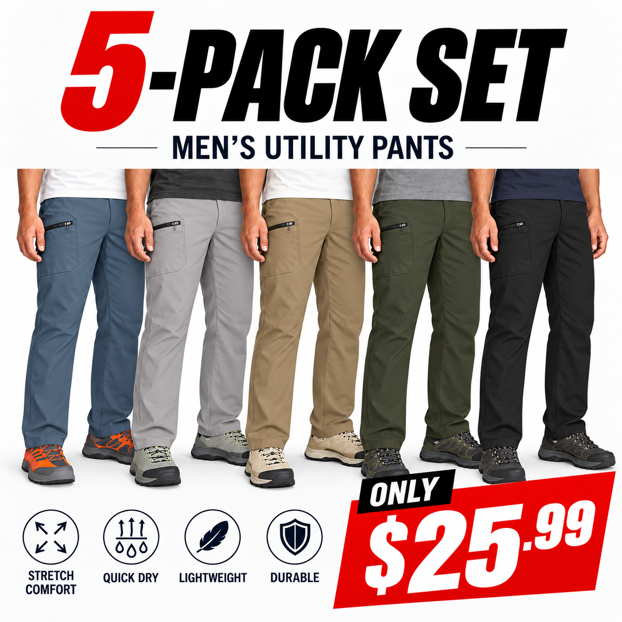⚡FINAL SALE⚡Men’s Rainier Water-Repellent Stretch Hiking Pants with UPF 50+ Sun Protection
