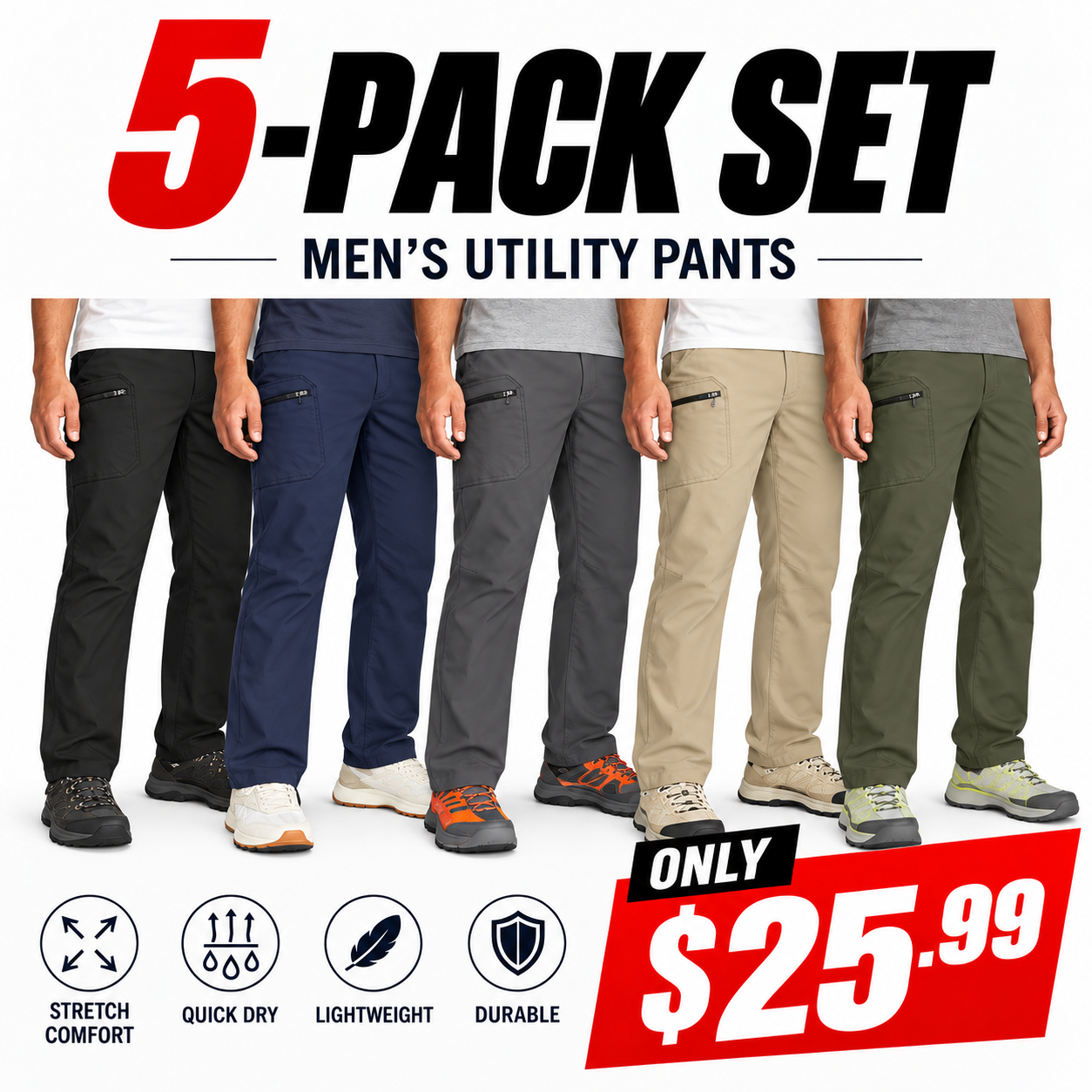 ⚡FINAL SALE⚡Men’s Rainier Water-Repellent Stretch Hiking Pants with UPF 50+ Sun Protection