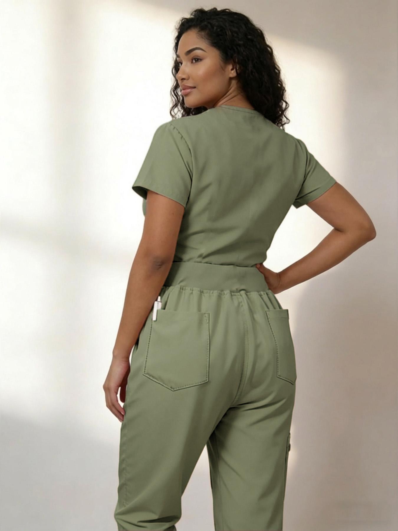 Women's Medical Scrubs Set, Anti-Pilling Lightweight Breathable Multi-Pocket Top & Side Pocket Jogger Pants for Hospital, Clinic & Spa Use Uniforms