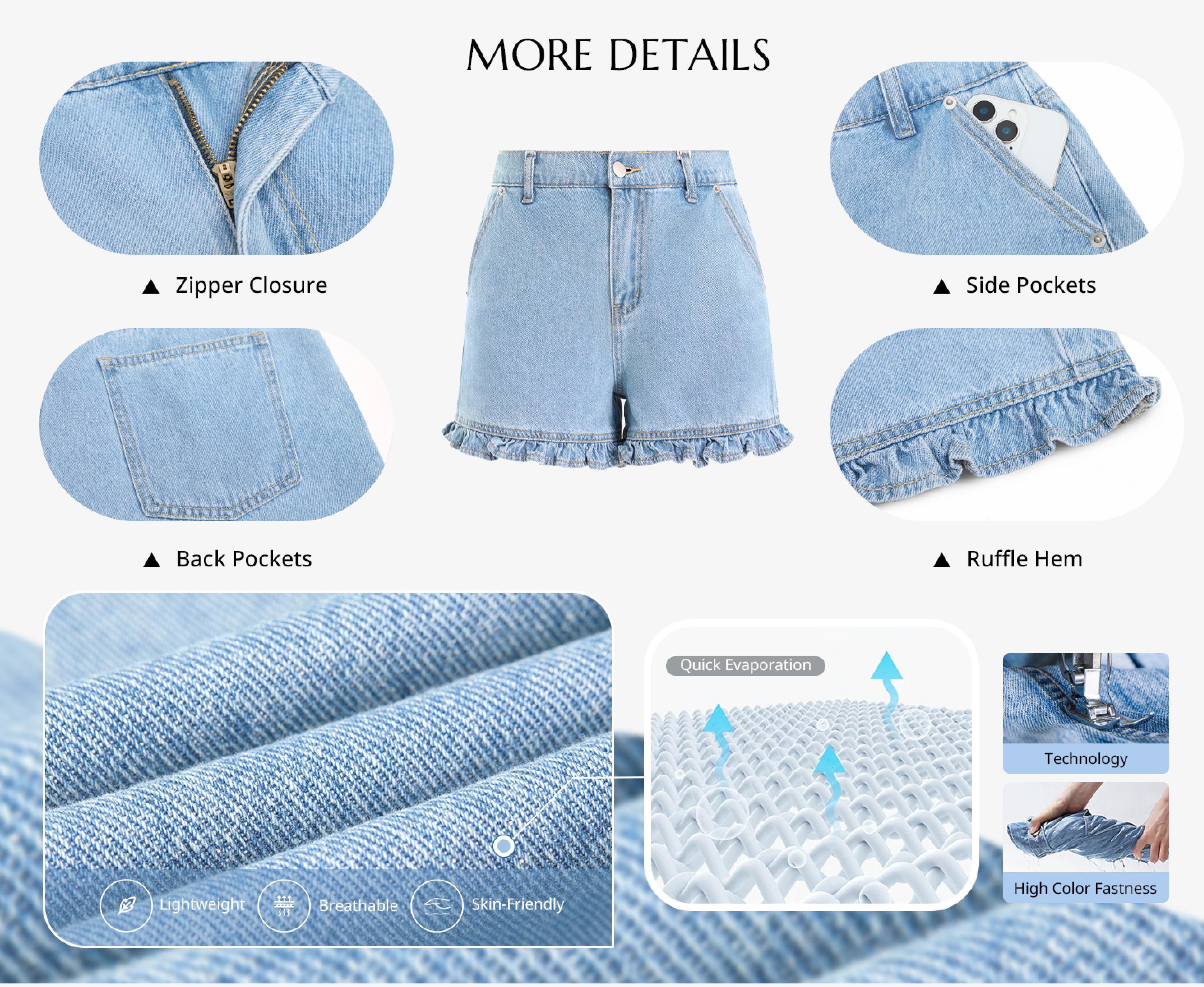 Imily Bela Womens Summer Ruffle Denim Shorts Cute High Waisted Cotton Short Jeans with Pockets SpringStatements.Size down if you are between sizes.