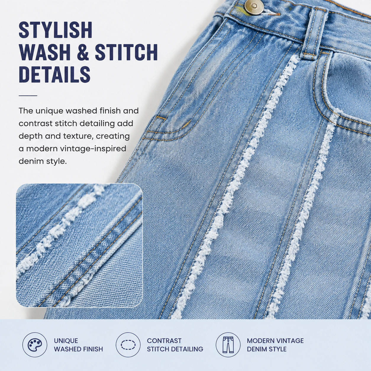 Washed Stretch Mid-Rise Straight-Leg Jeans