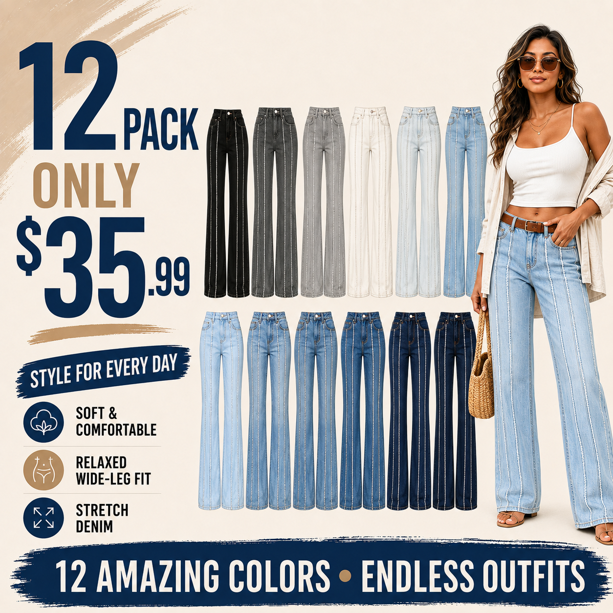 Washed Stretch Mid-Rise Straight-Leg Jeans