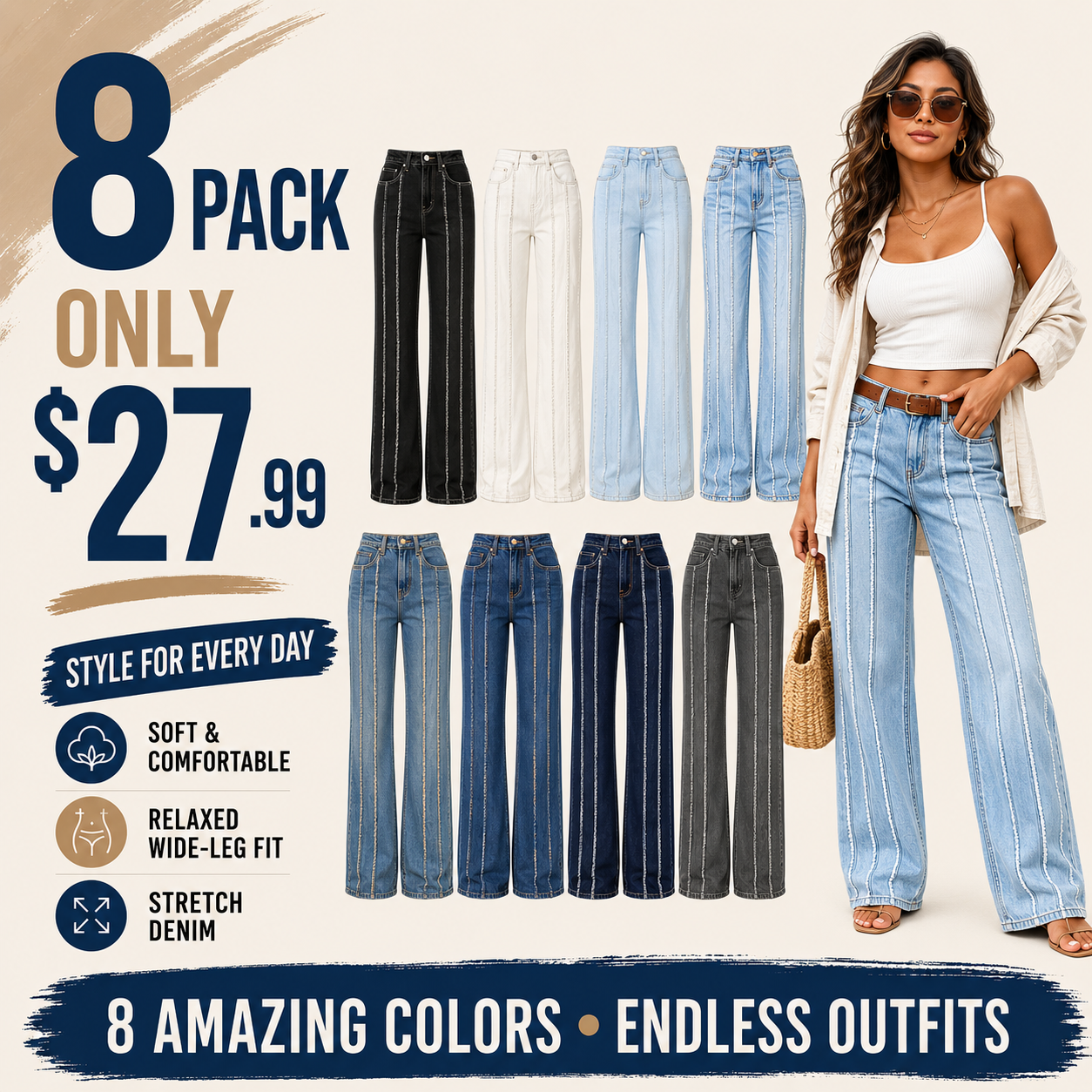 Washed Stretch Mid-Rise Straight-Leg Jeans