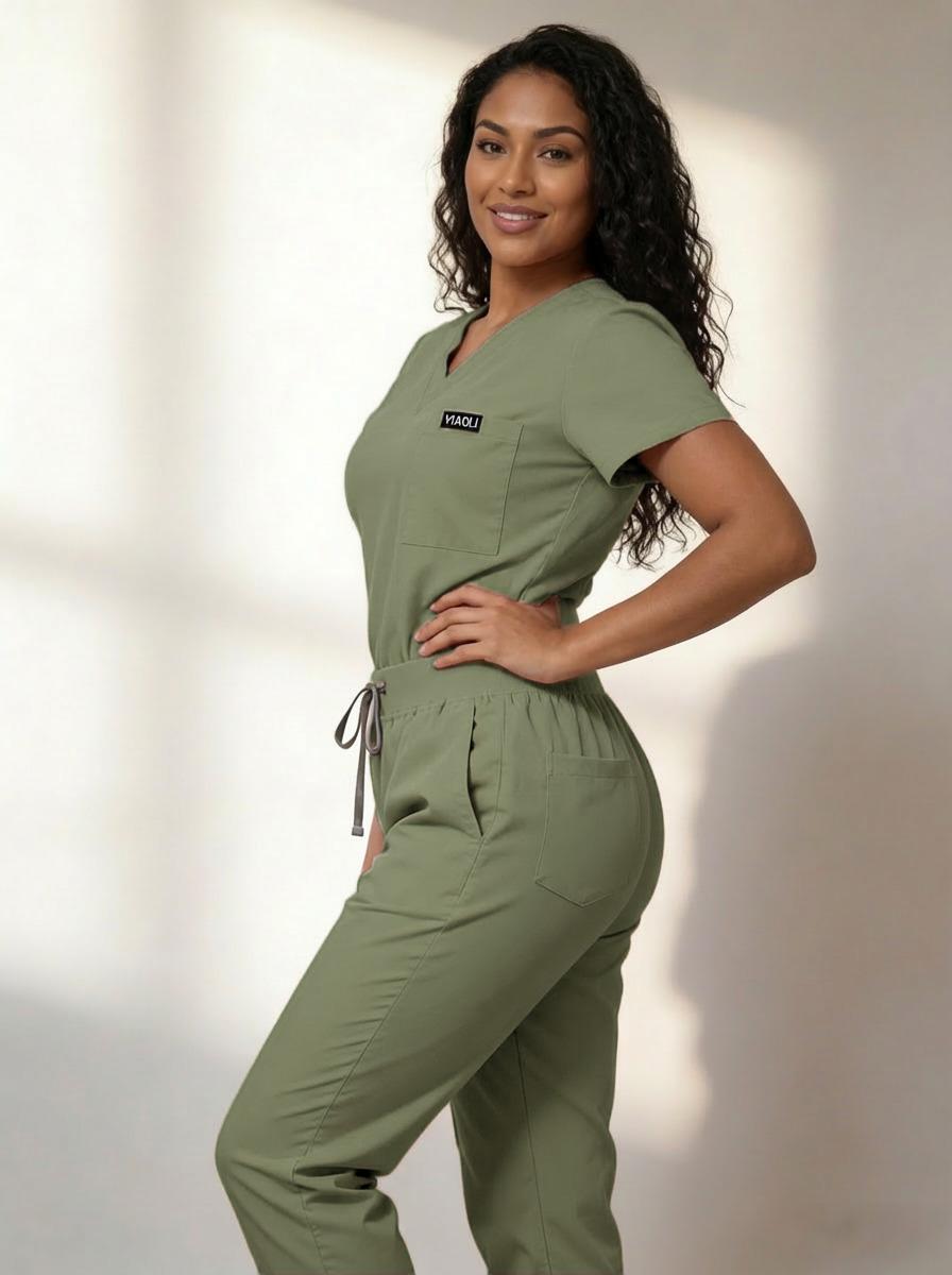 Women's Medical Scrubs Set, Anti-Pilling Lightweight Breathable Multi-Pocket Top & Side Pocket Jogger Pants for Hospital, Clinic & Spa Use Uniforms