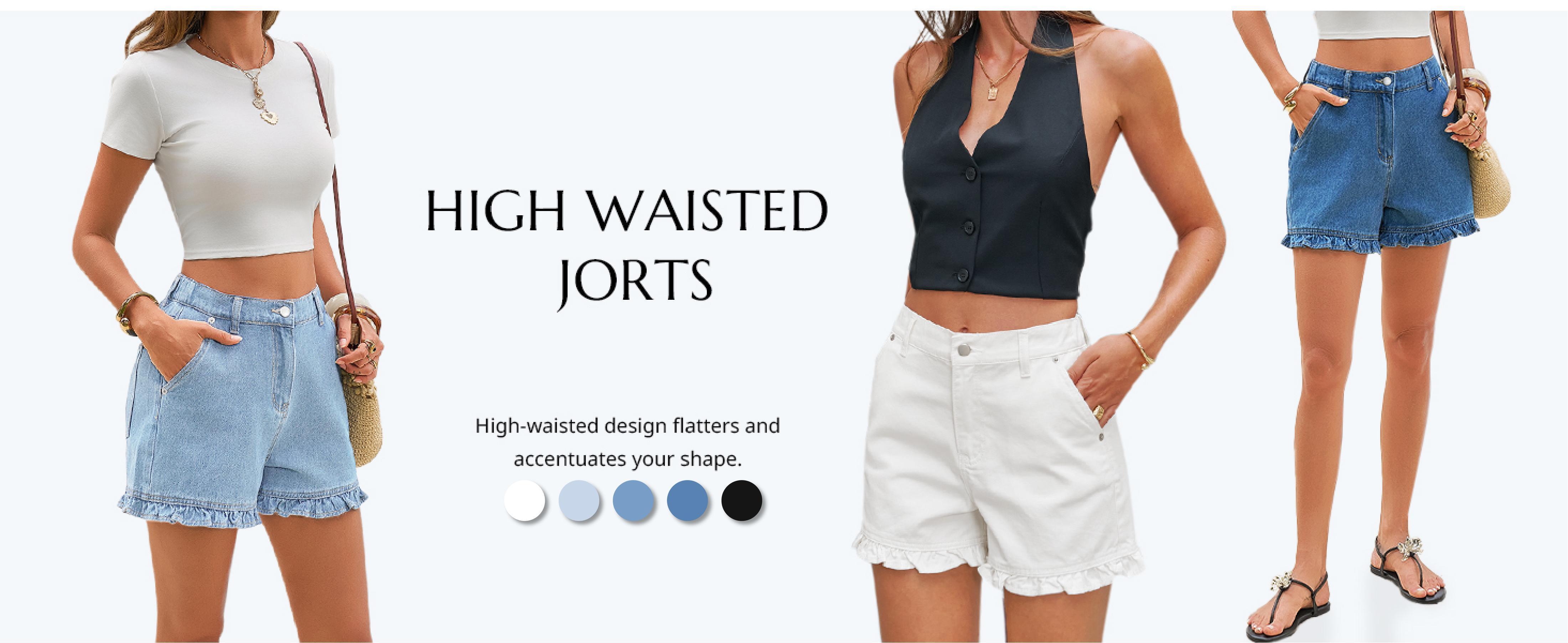 Imily Bela Womens Summer Ruffle Denim Shorts Cute High Waisted Cotton Short Jeans with Pockets SpringStatements.Size down if you are between sizes.