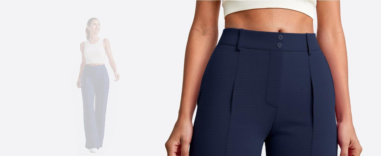 JEKAOYI Straight Leg Dress Pants for Women Ponte Yoga Pants with Pockets Lightweight Stretch Casual Lounge Pants Loose High-Rise Waist Full-Length Design Side Pockets 80% Polyester 20% Spandex - Bottom.