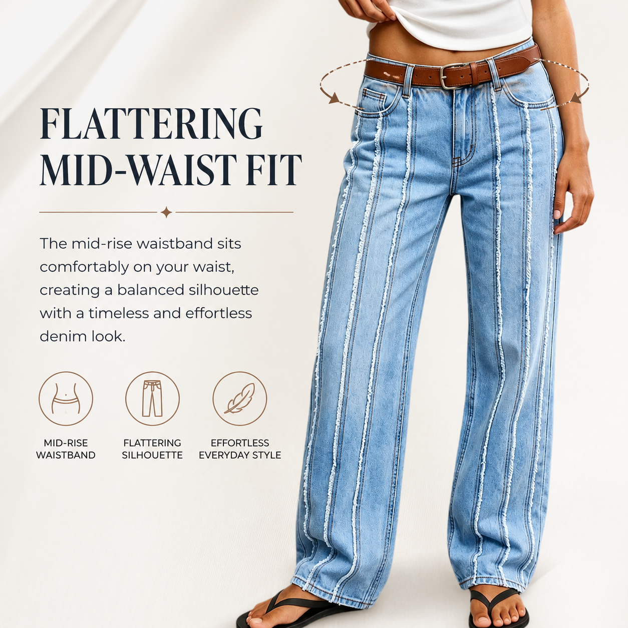 Washed Stretch Mid-Rise Straight-Leg Jeans