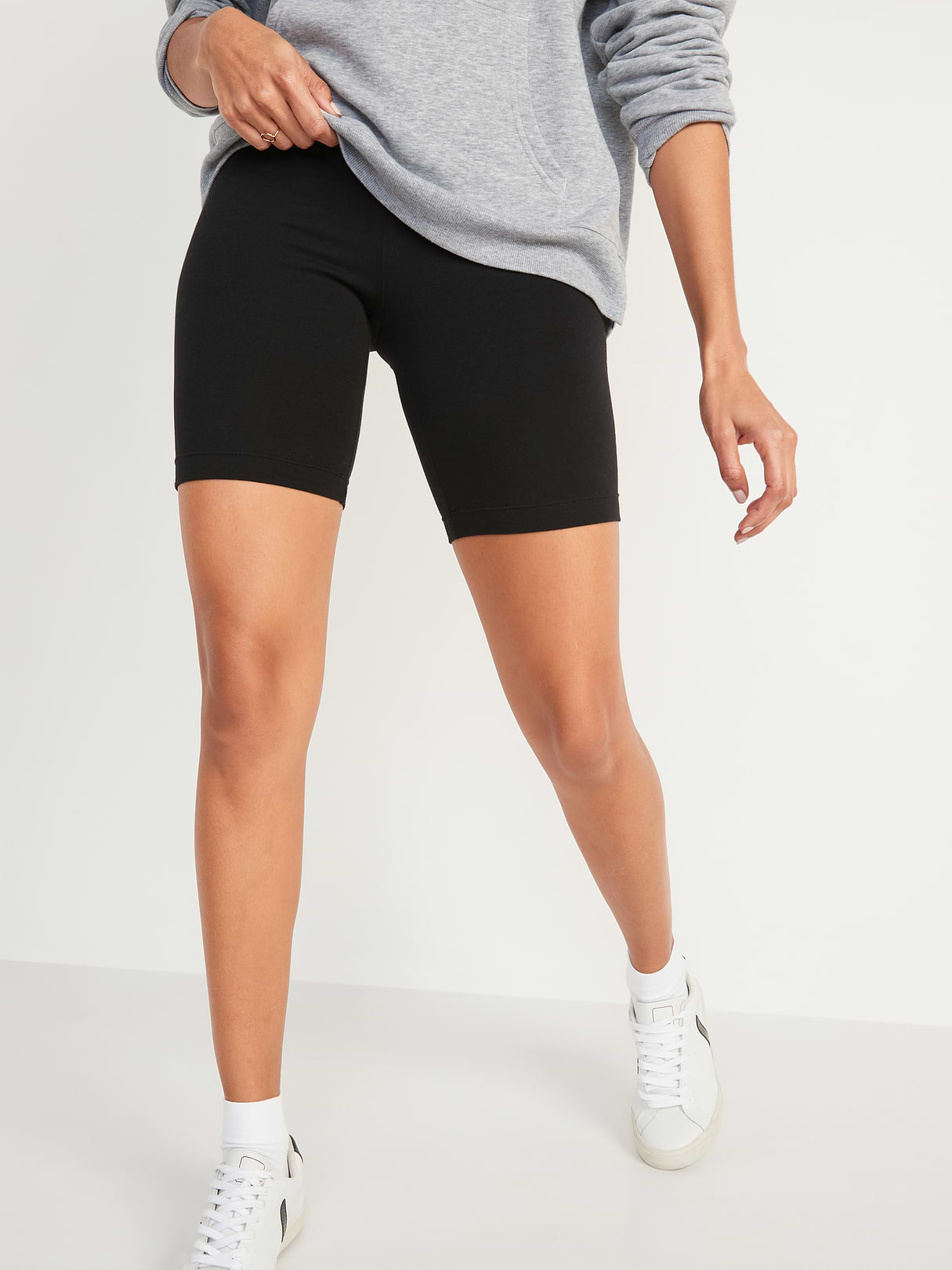 High-Waisted Cotton Biker Shorts -- 8-inch inseam - Black Jack
