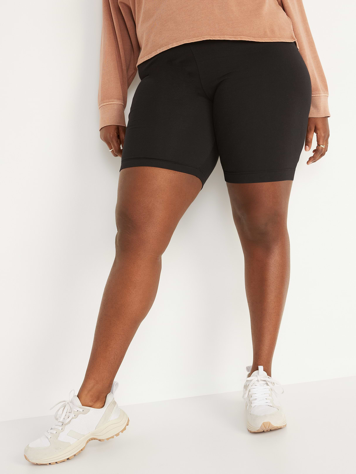 High-Waisted Cotton Biker Shorts -- 8-inch inseam - Black Jack