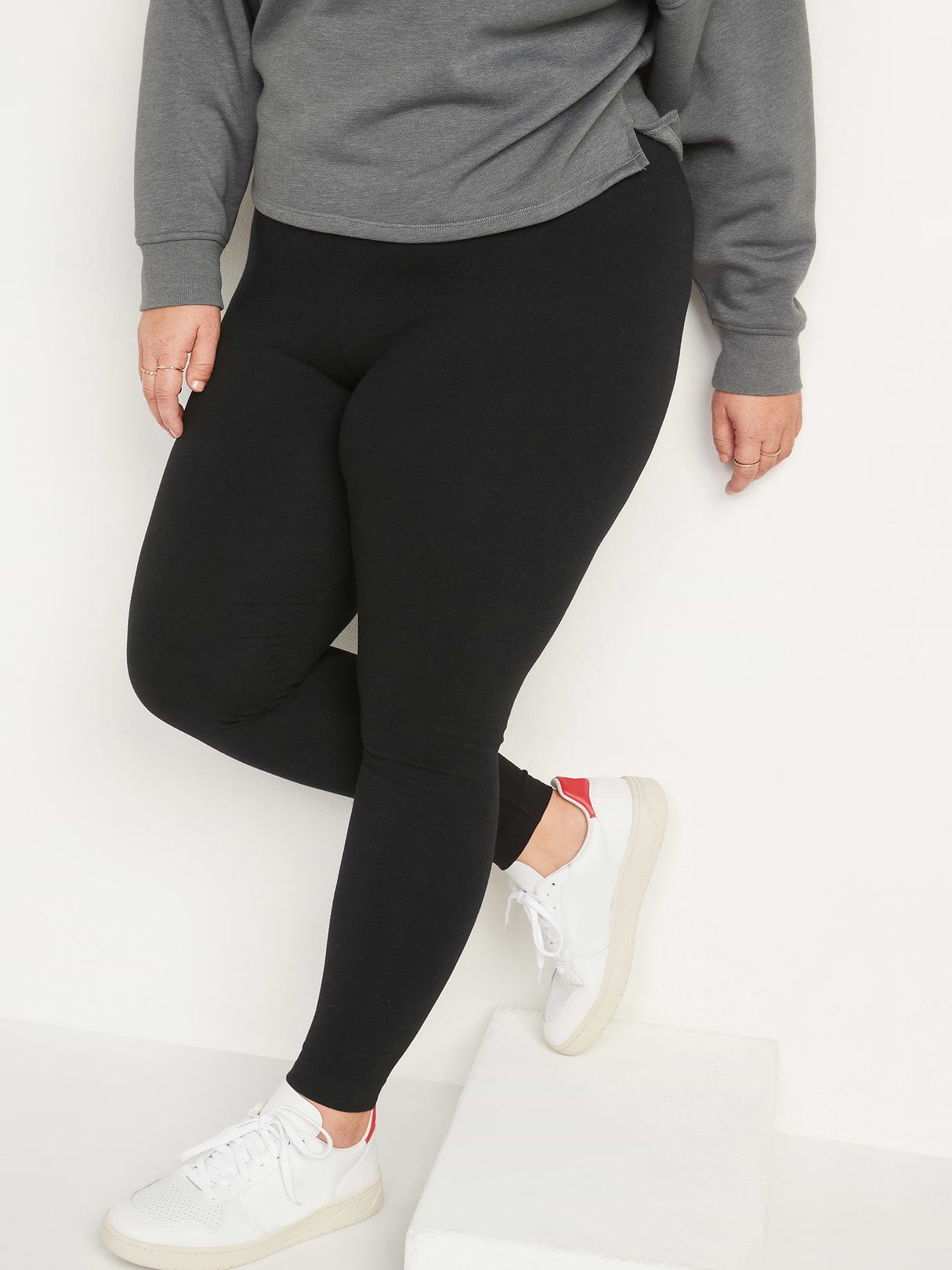 High-Waisted Jersey Fashion Layering Leggings - Black Jack