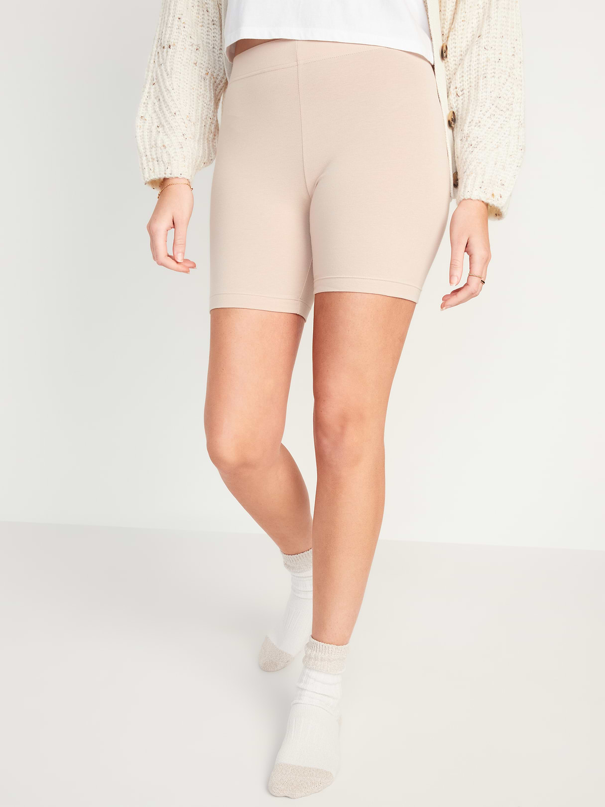 High-Waisted Cotton Biker Shorts -- 6-inch inseam - Frappe