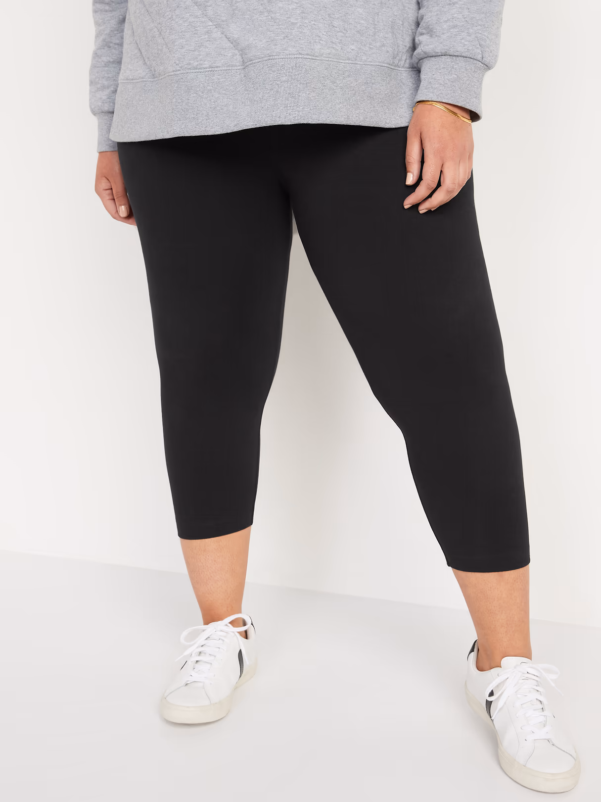 High-Waisted Fashion Layering Cropped Legging - Black Jack