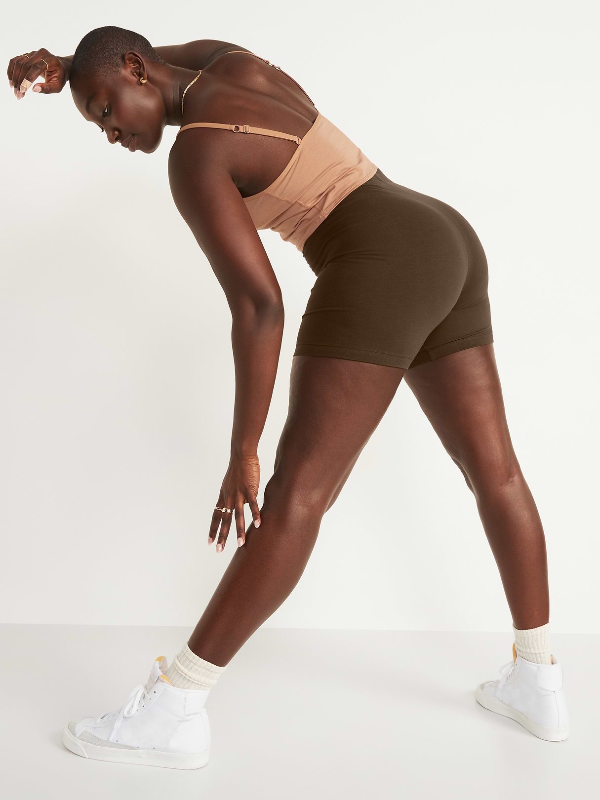 High-Waisted Cotton Biker Shorts -- 6-inch inseam - Dark Walnut