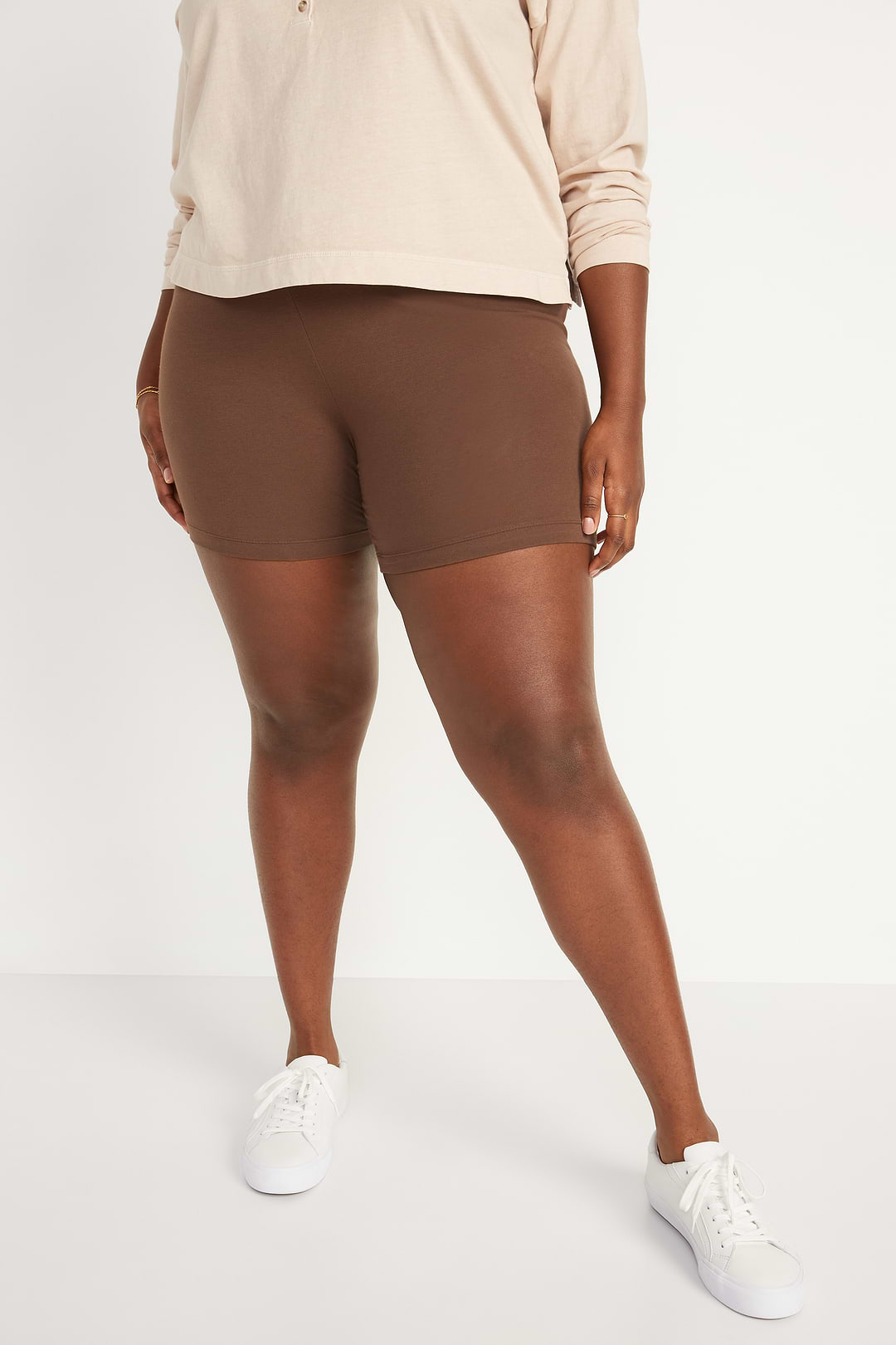 High-Waisted Cotton Biker Shorts -- 6-inch inseam - Dark Walnut
