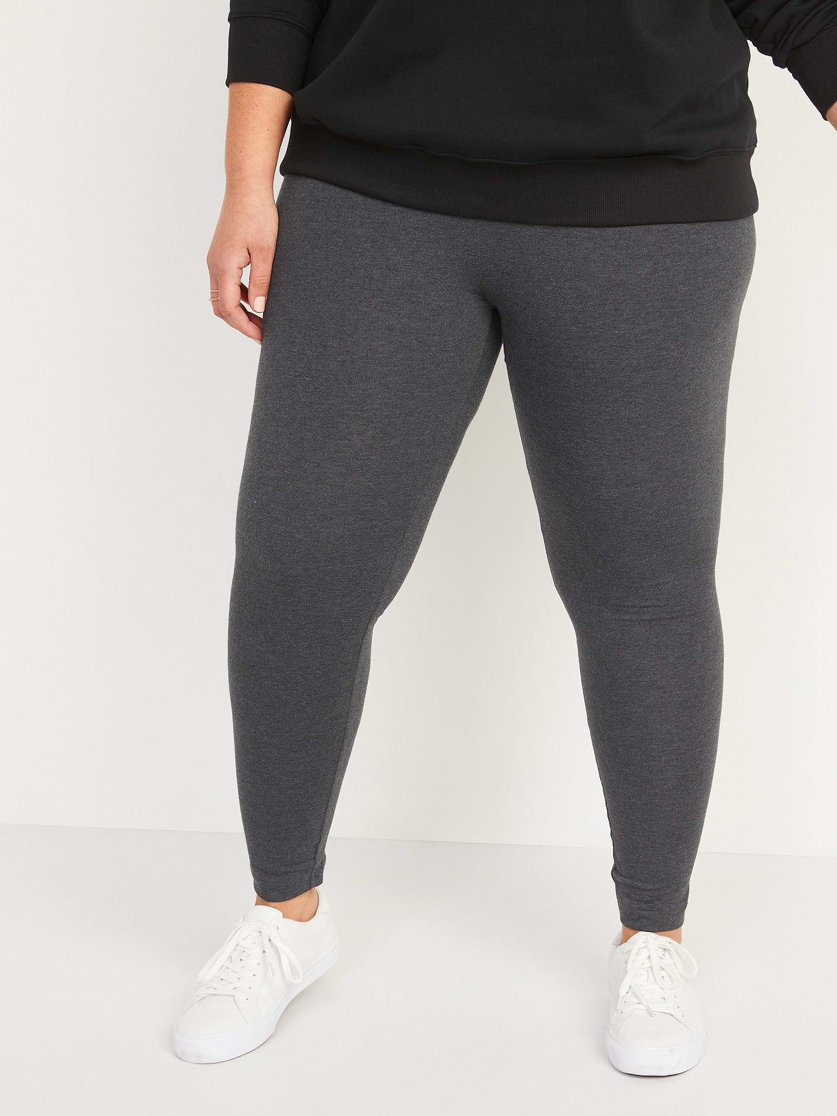 High-Waisted Jersey Fashion Layering Leggings - Dark Heather Gray